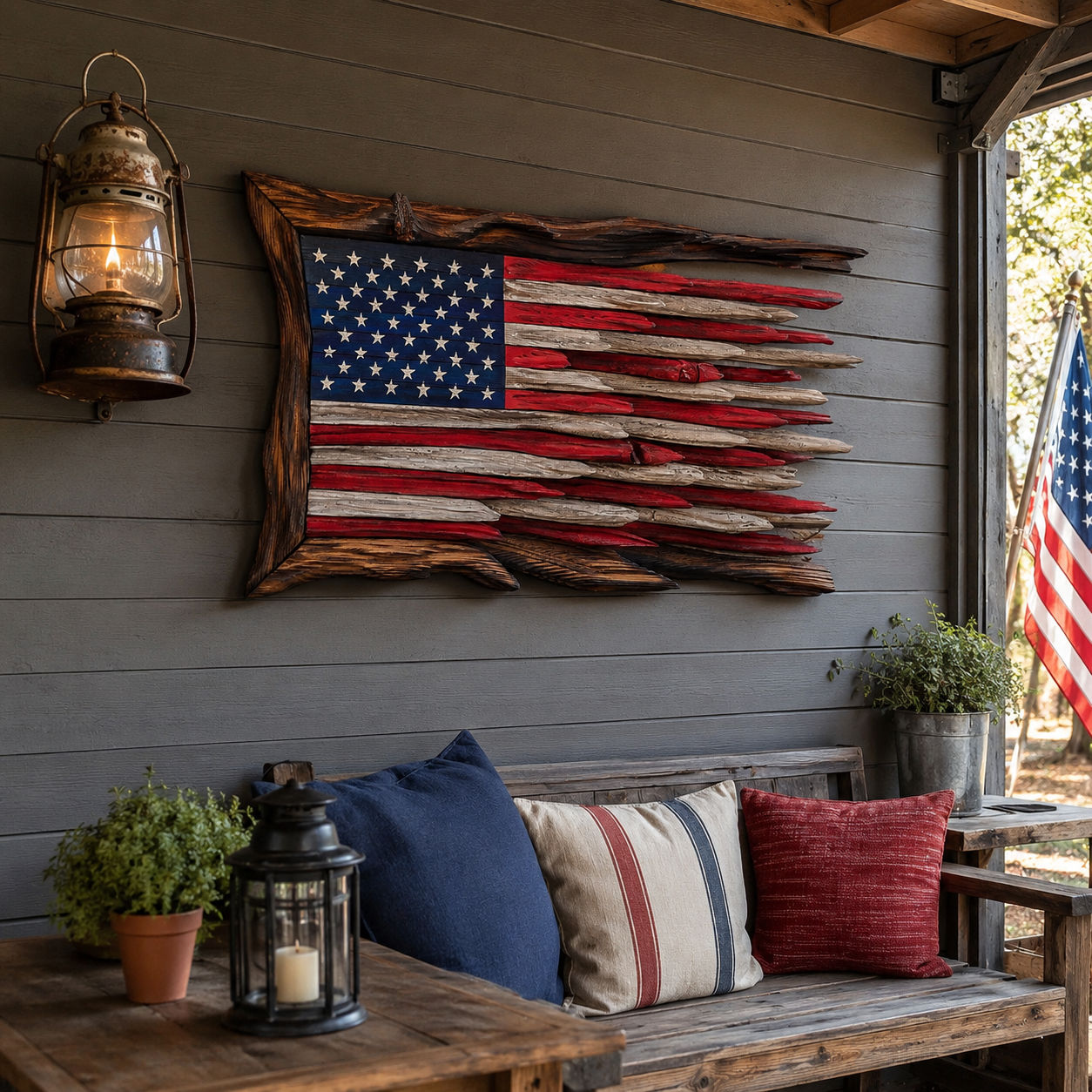 Rustic Wooden American Flag Wall Decor