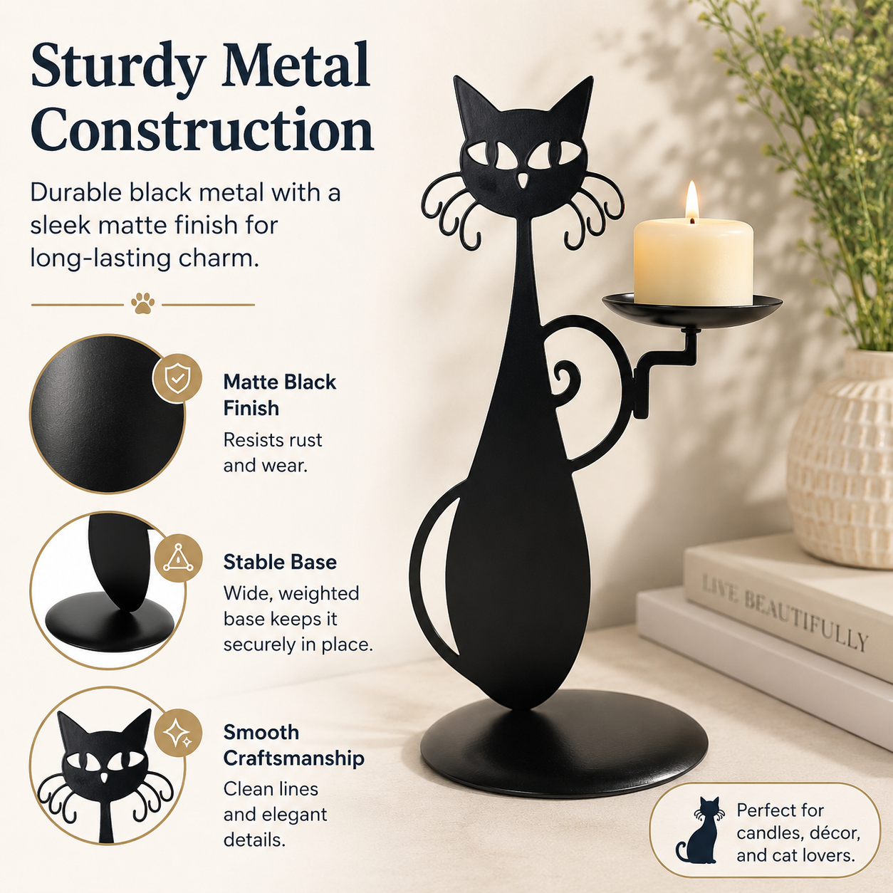 Black Cat Metal Candle Holder Decorative Stand