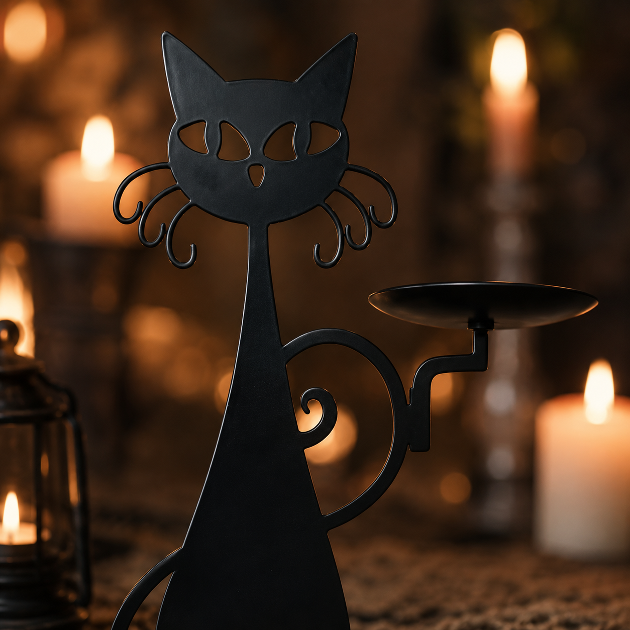 Black Cat Metal Candle Holder Decorative Stand