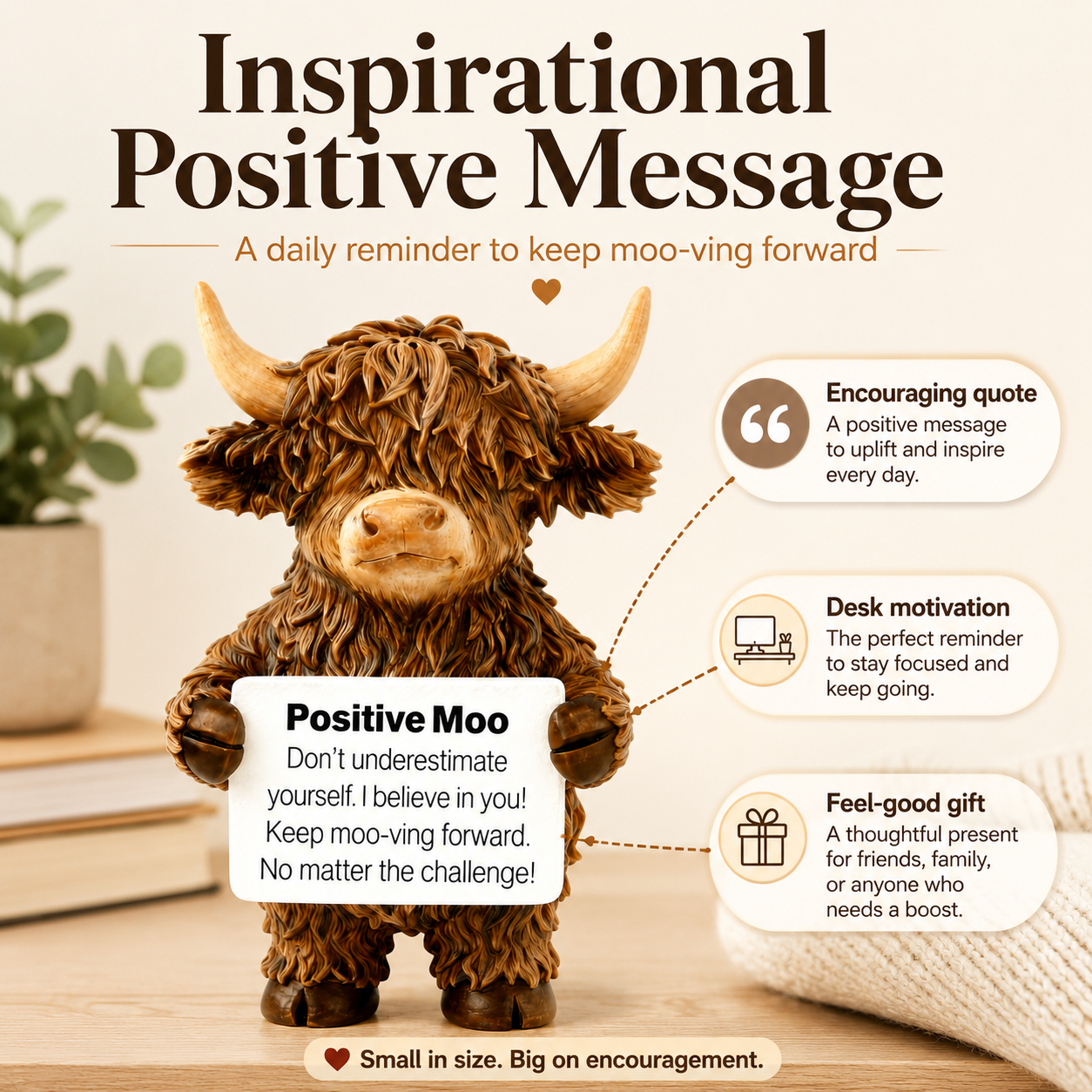 Positive Moo Highland Cow Inspirational Desk Figurine