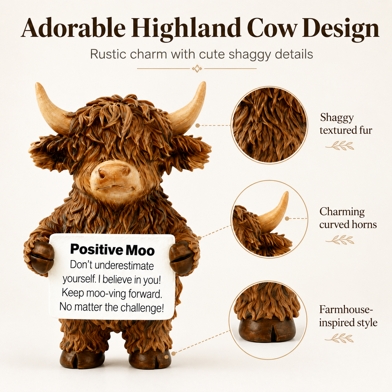 Positive Moo Highland Cow Inspirational Desk Figurine