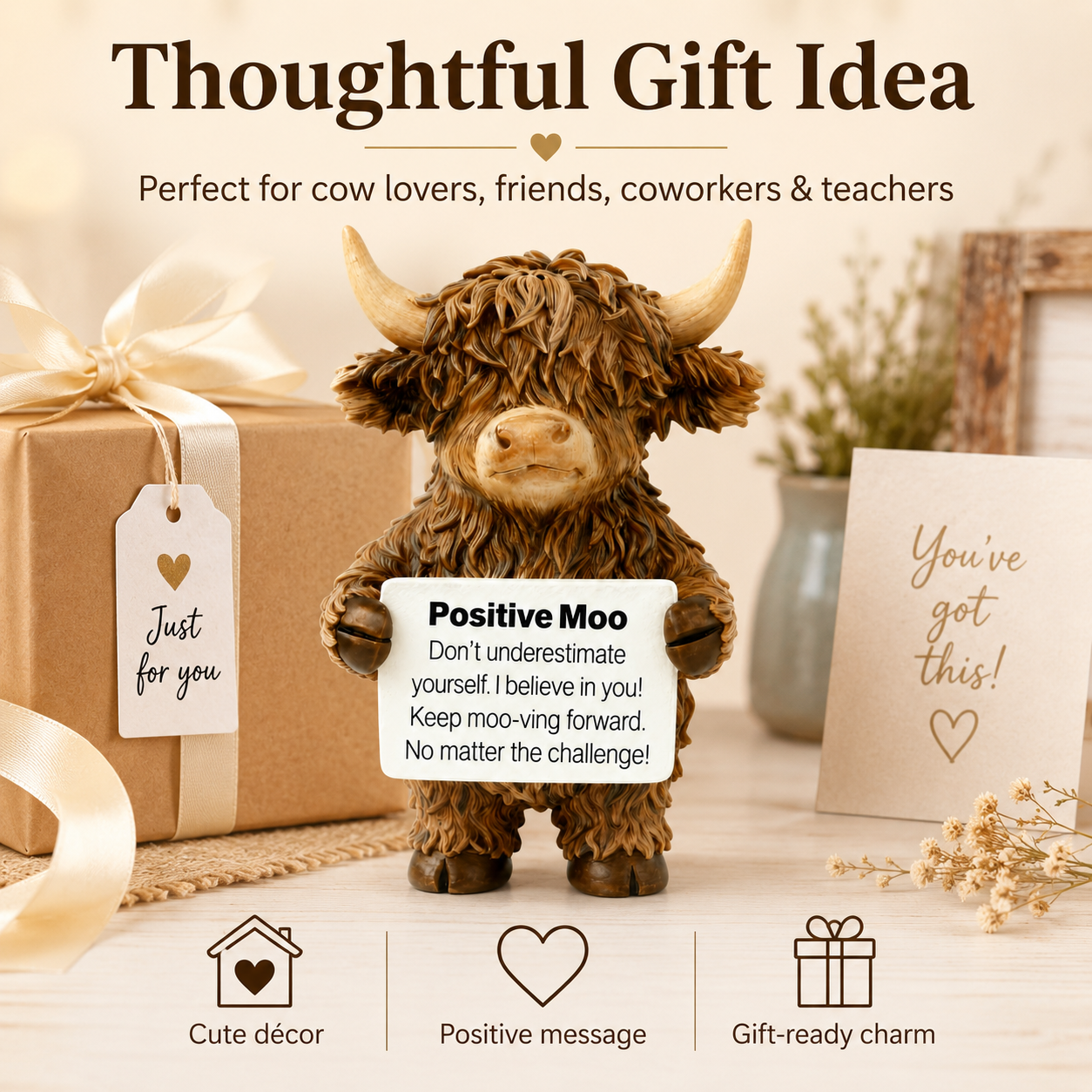 Positive Moo Highland Cow Inspirational Desk Figurine