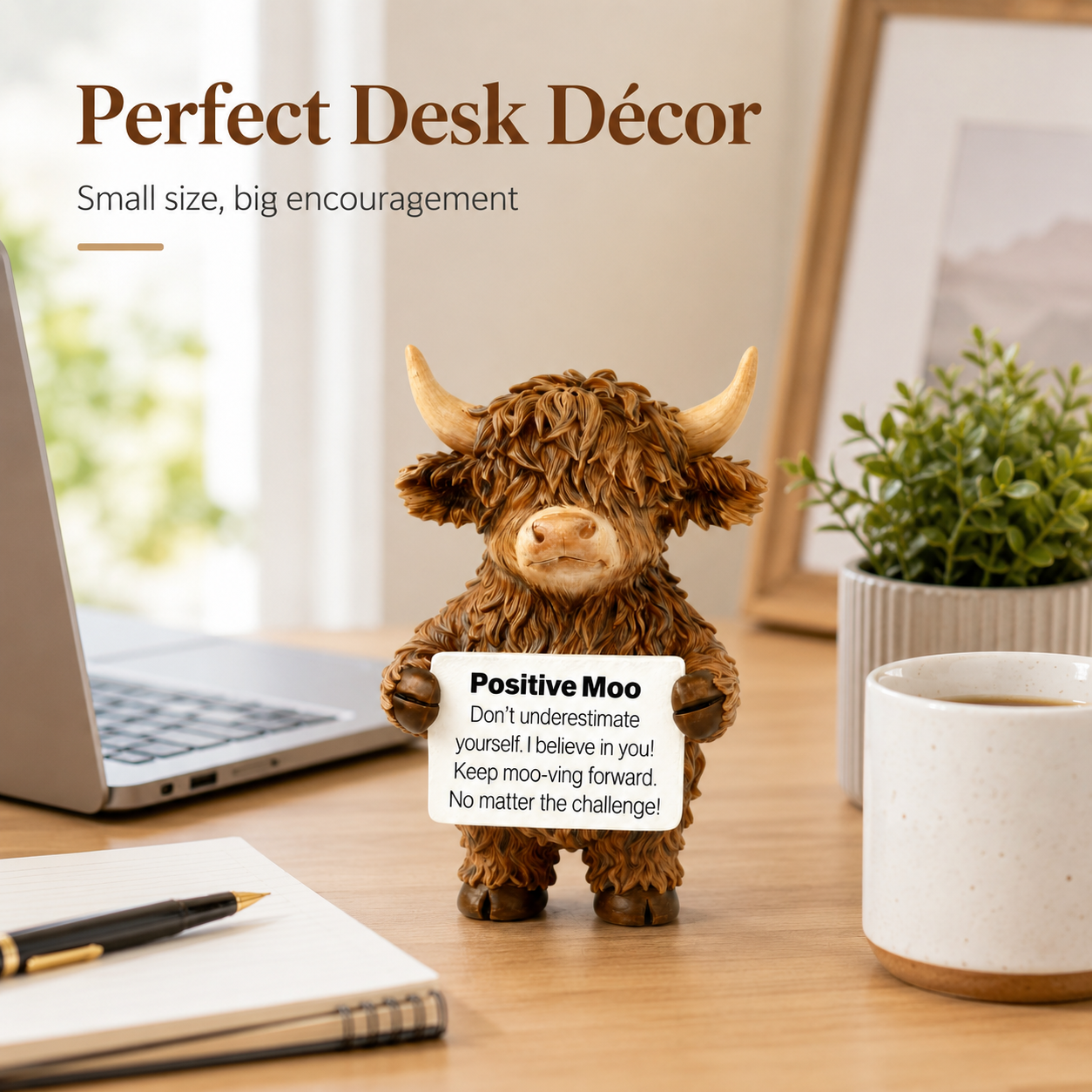 Positive Moo Highland Cow Inspirational Desk Figurine