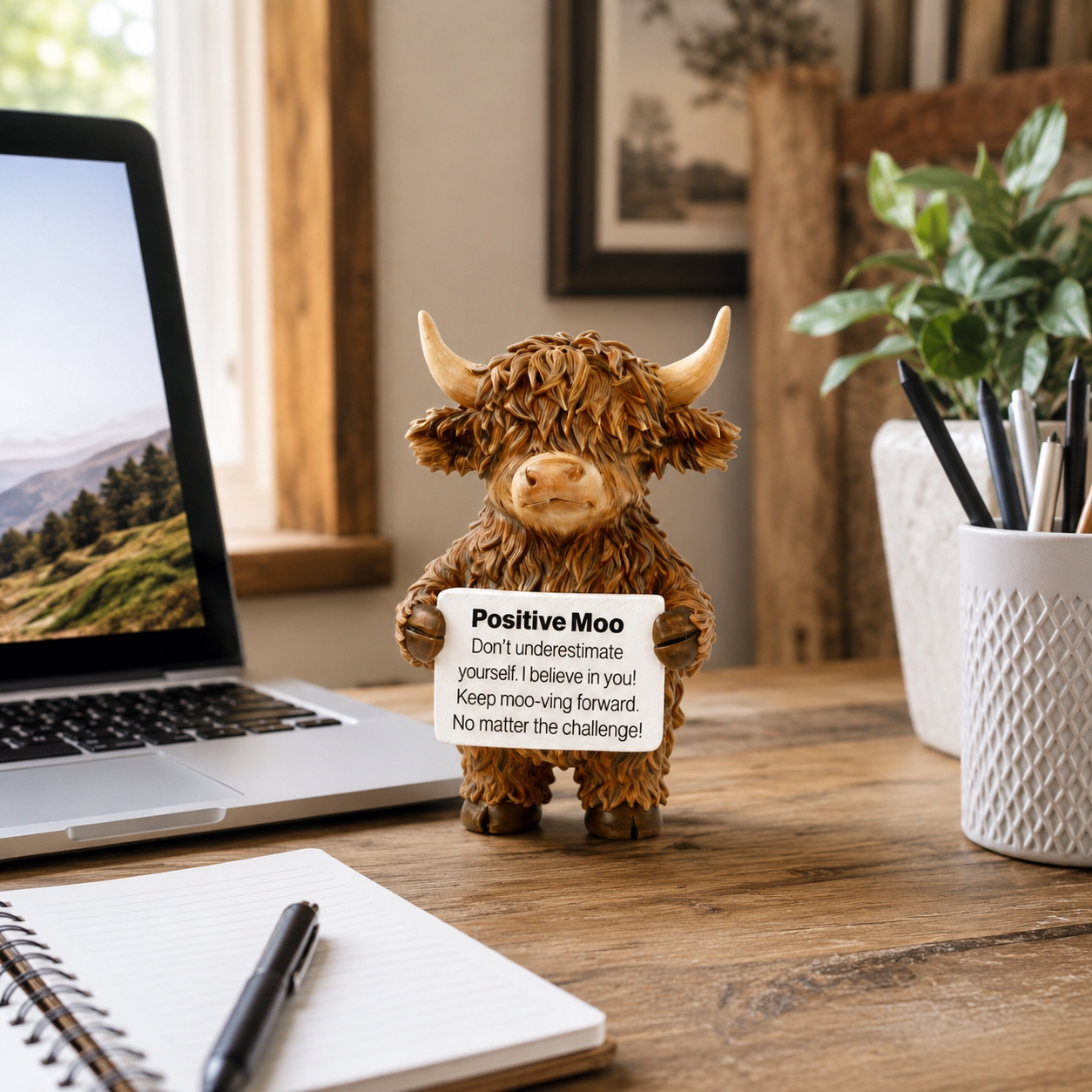 Positive Moo Highland Cow Inspirational Desk Figurine