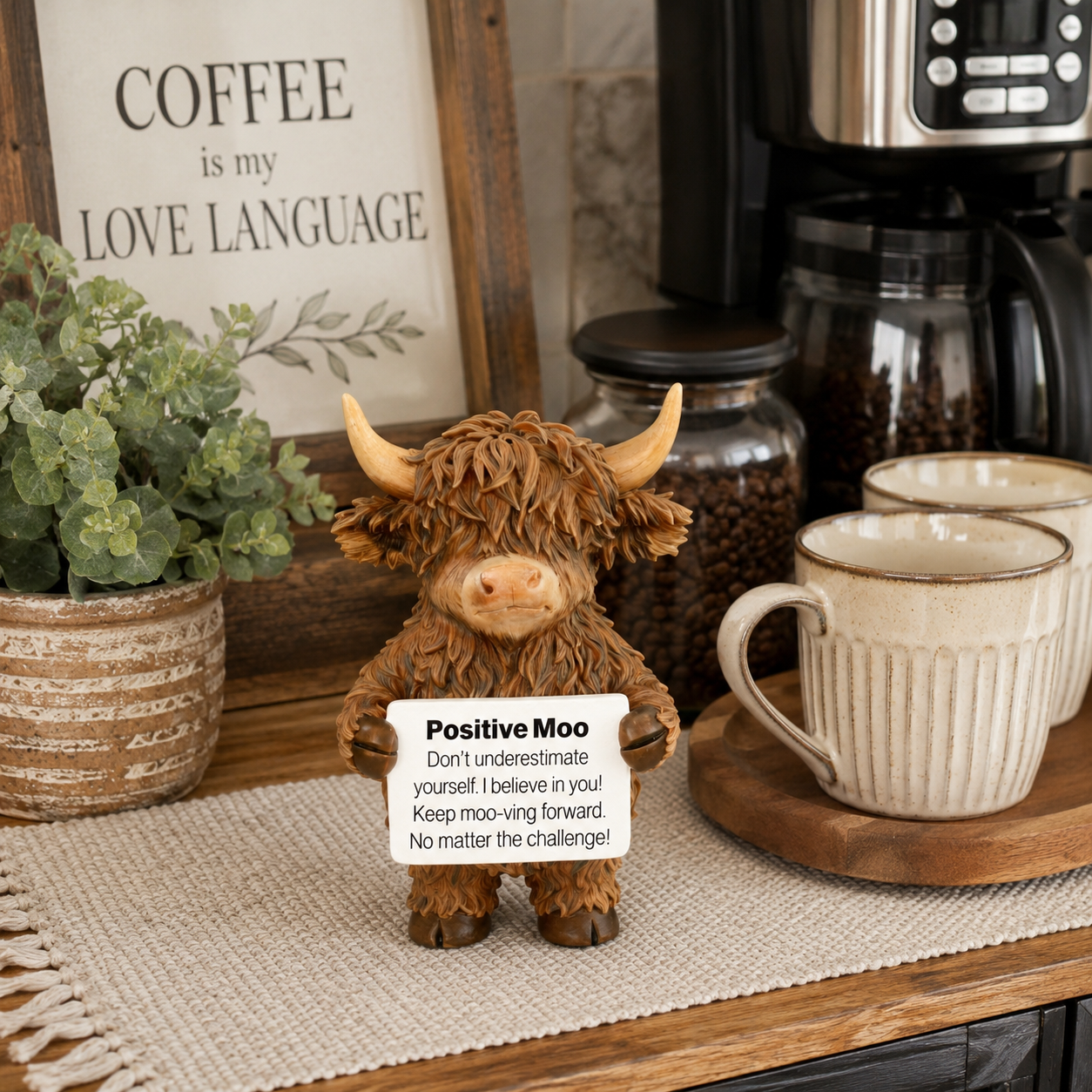 Positive Moo Highland Cow Inspirational Desk Figurine