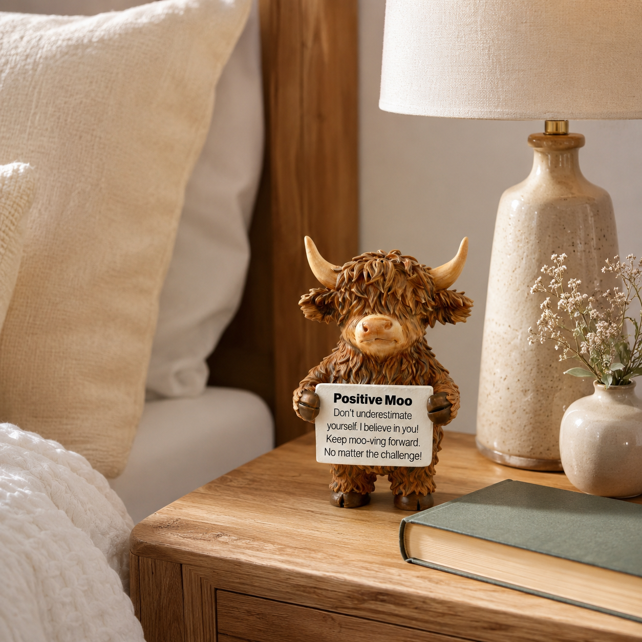 Positive Moo Highland Cow Inspirational Desk Figurine