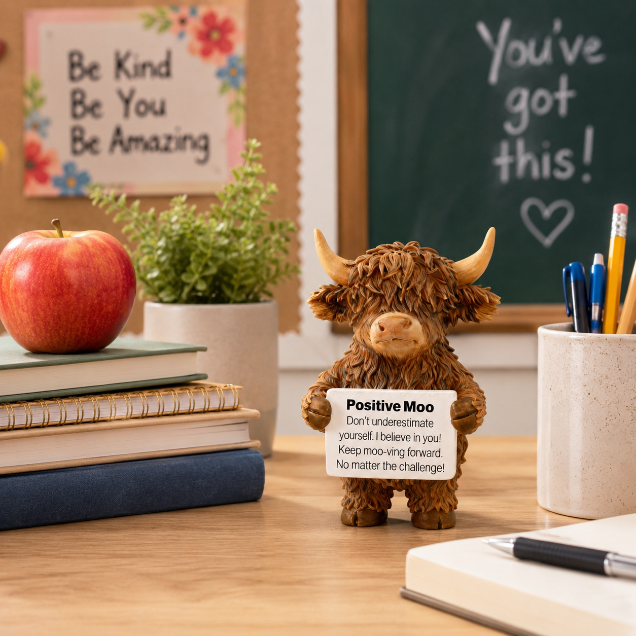 Positive Moo Highland Cow Inspirational Desk Figurine