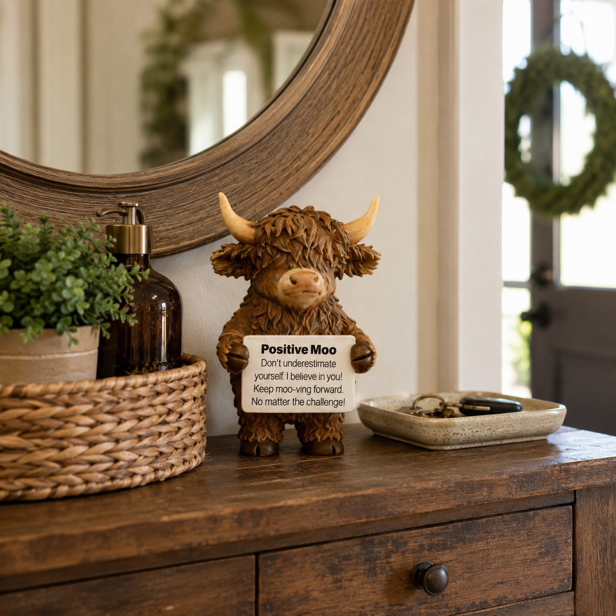 Positive Moo Highland Cow Inspirational Desk Figurine