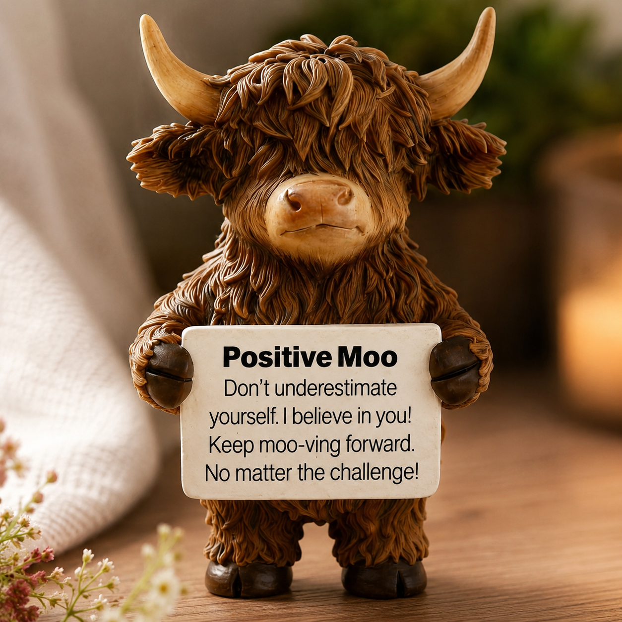 Positive Moo Highland Cow Inspirational Desk Figurine