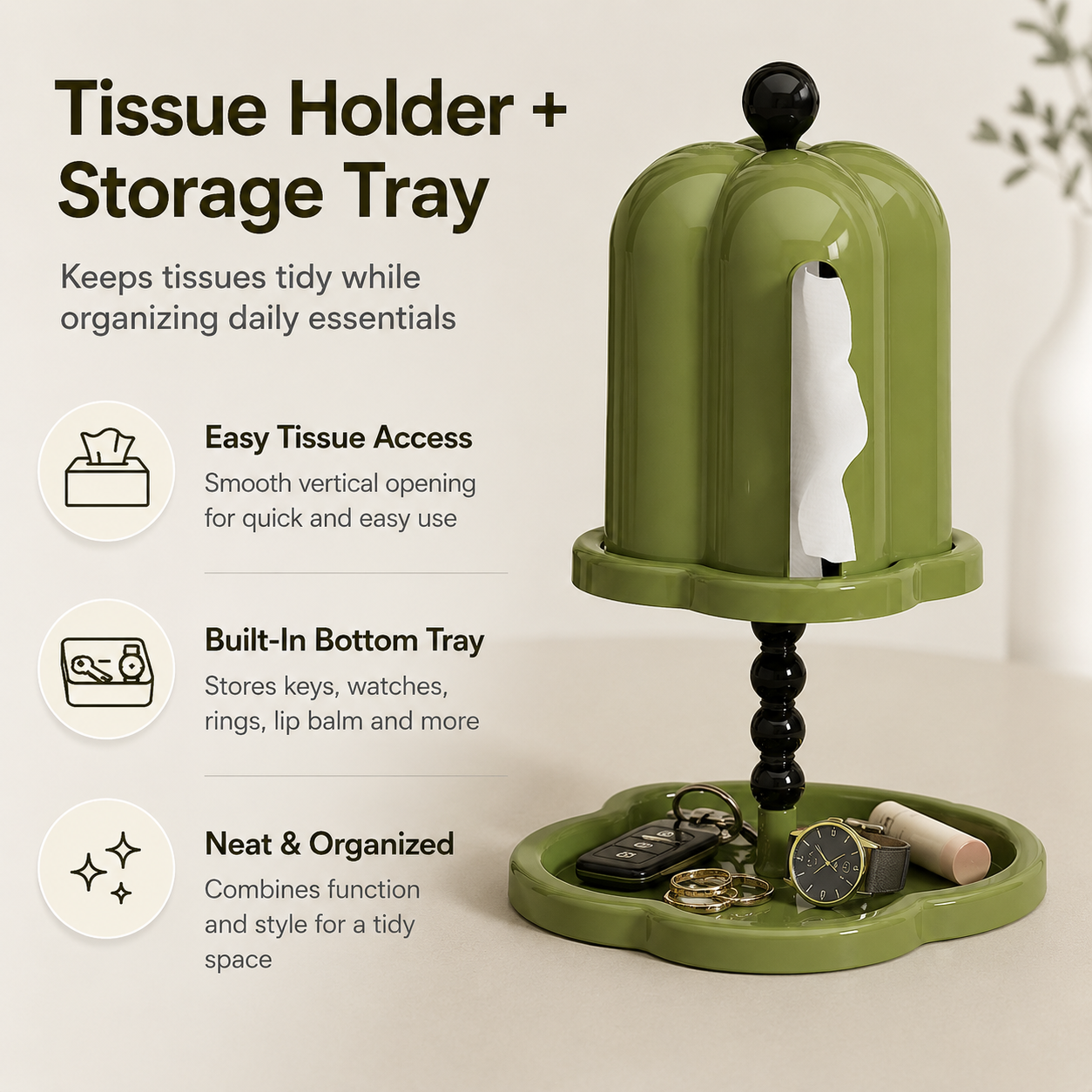 Retro Tissue Box Holder with Storage Tray