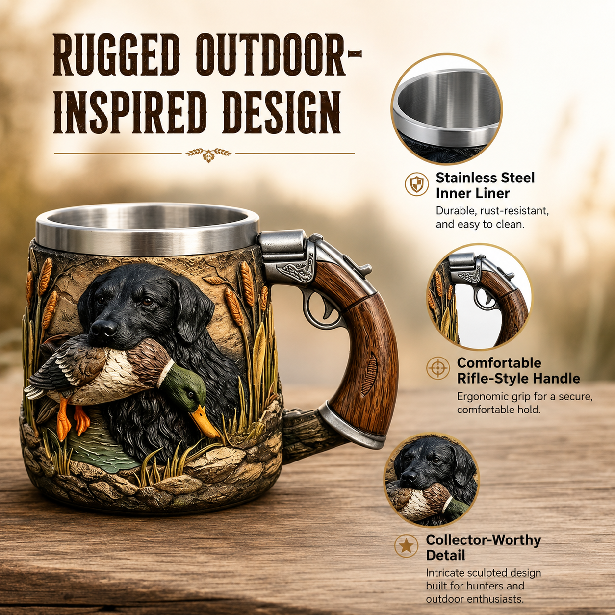 Hunting Dog Coffee Mug with Rifle Handle