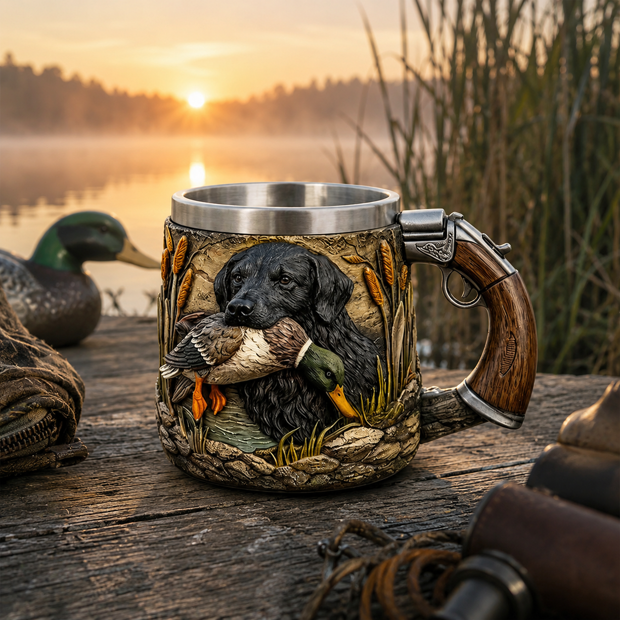 Hunting Dog Coffee Mug with Rifle Handle