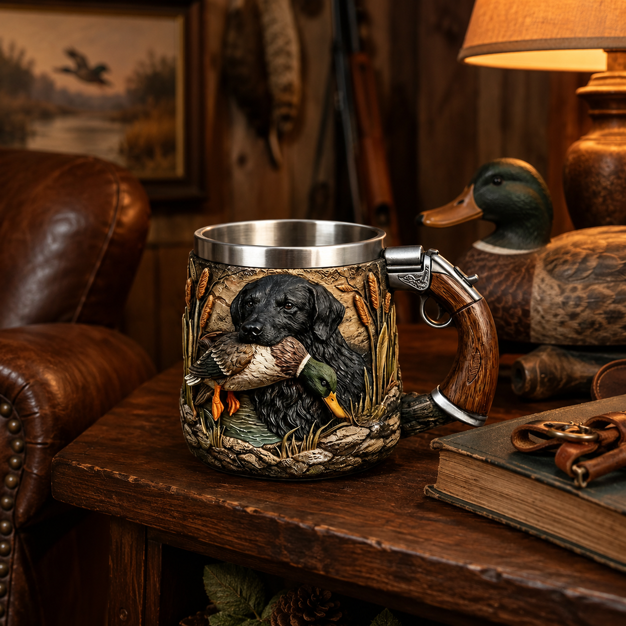 Hunting Dog Coffee Mug with Rifle Handle