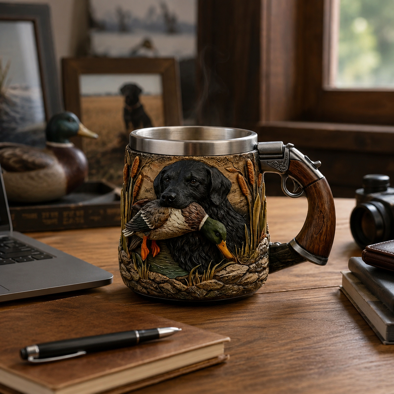 Hunting Dog Coffee Mug with Rifle Handle