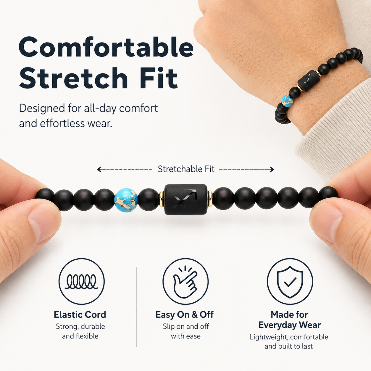 12 Zodiac Natural Black Glass Beaded Bracelet