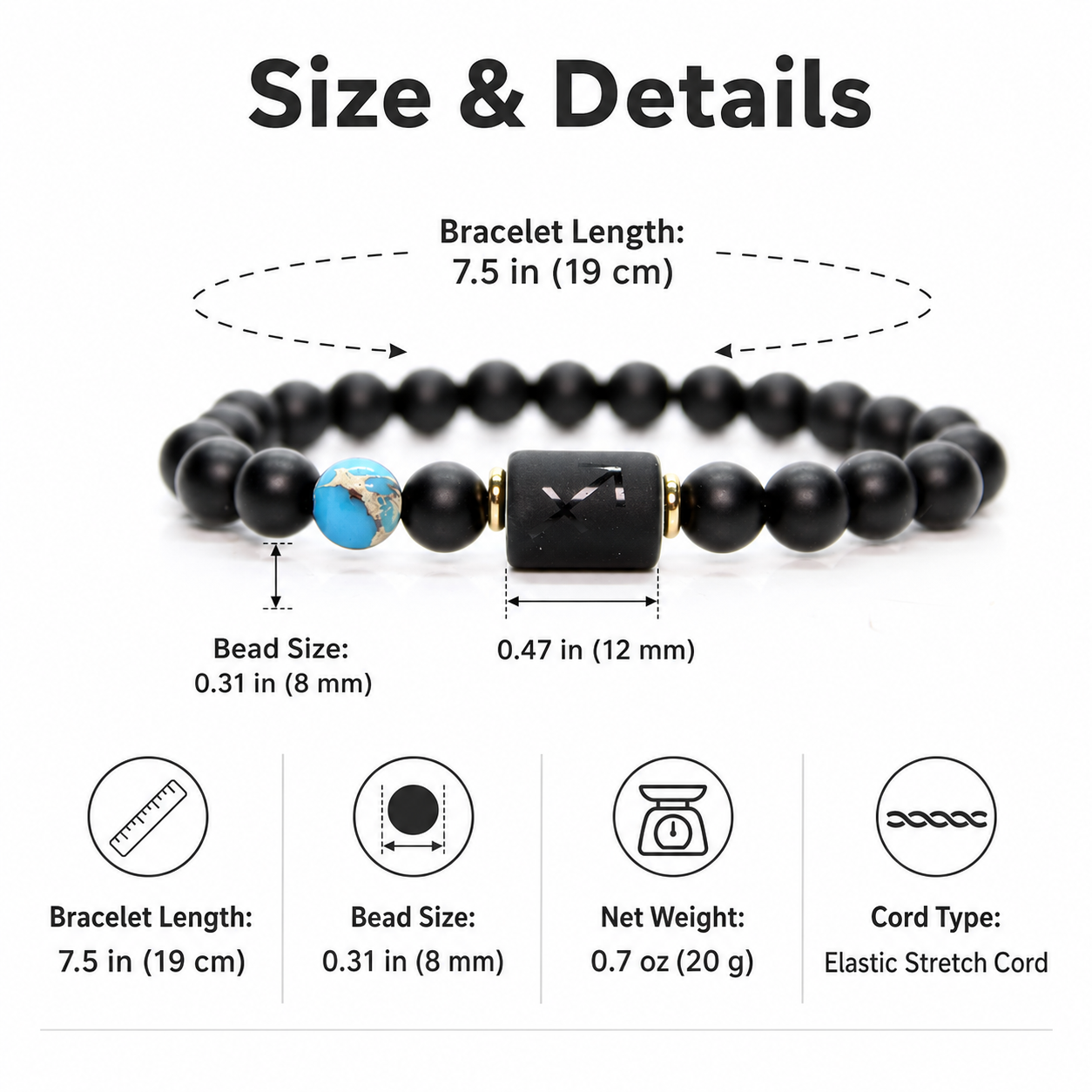 12 Zodiac Natural Black Glass Beaded Bracelet