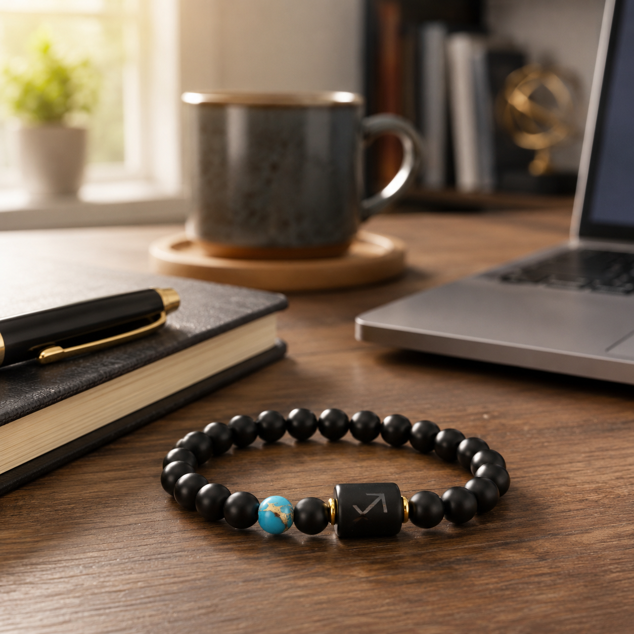 12 Zodiac Natural Black Glass Beaded Bracelet