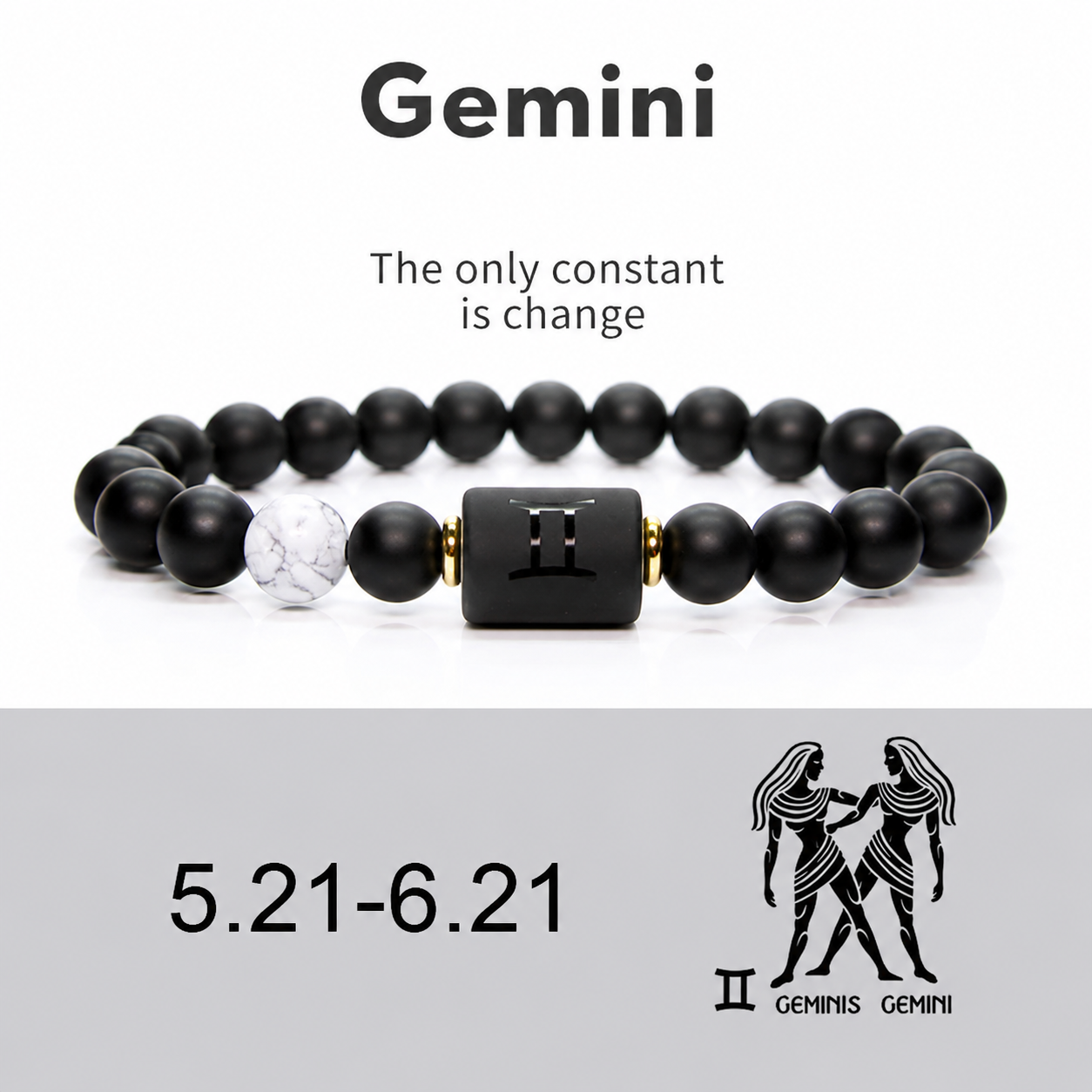 12 Zodiac Natural Black Glass Beaded Bracelet