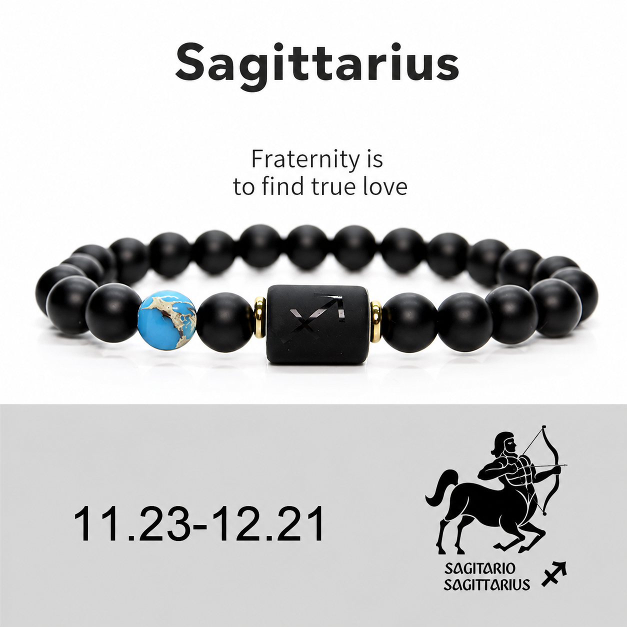 12 Zodiac Natural Black Glass Beaded Bracelet