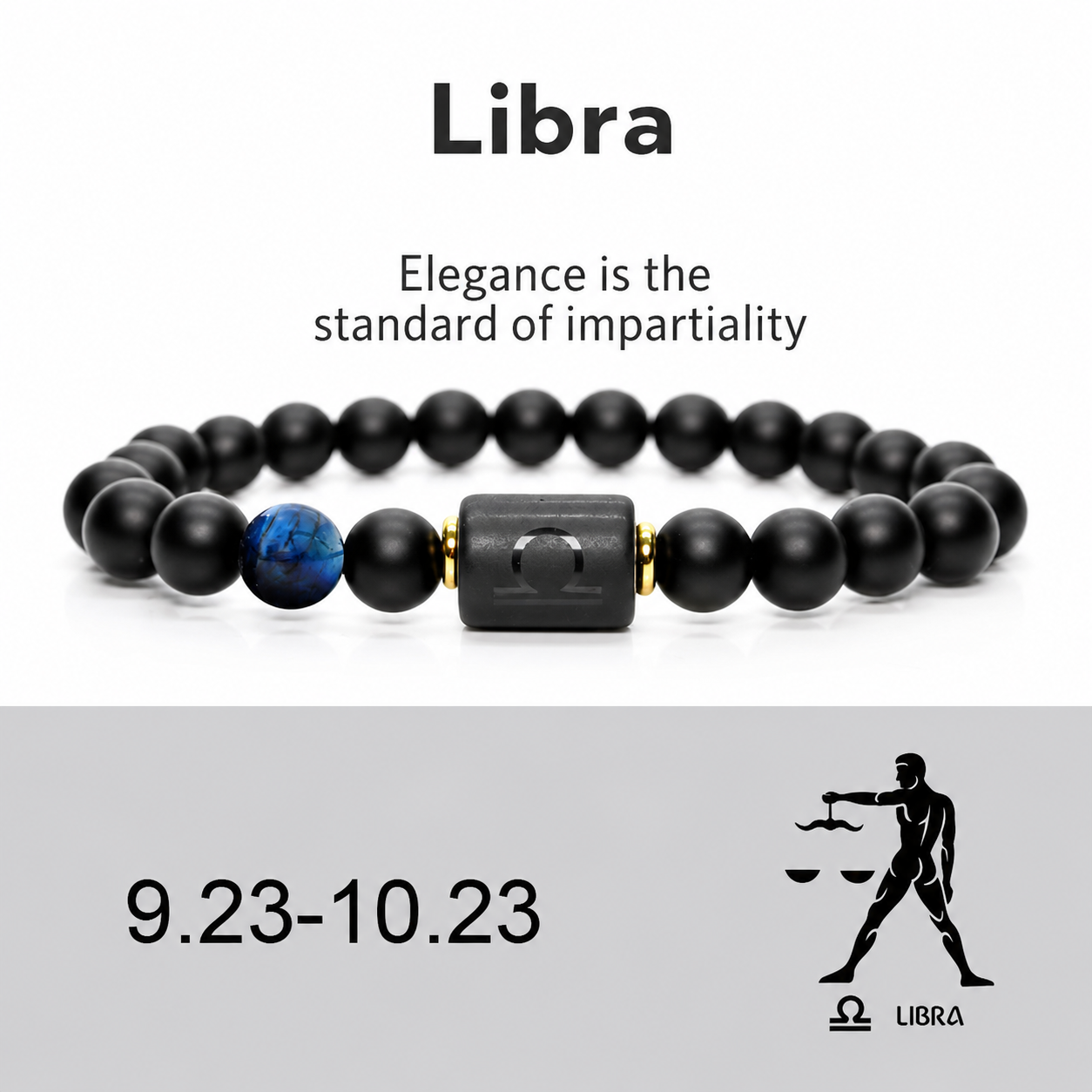 12 Zodiac Natural Black Glass Beaded Bracelet
