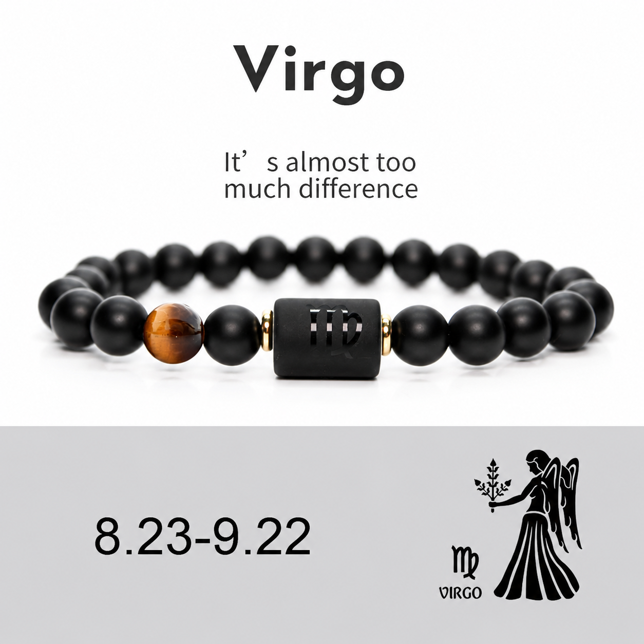 12 Zodiac Natural Black Glass Beaded Bracelet