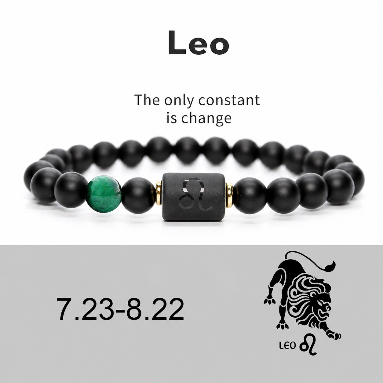 12 Zodiac Natural Black Glass Beaded Bracelet