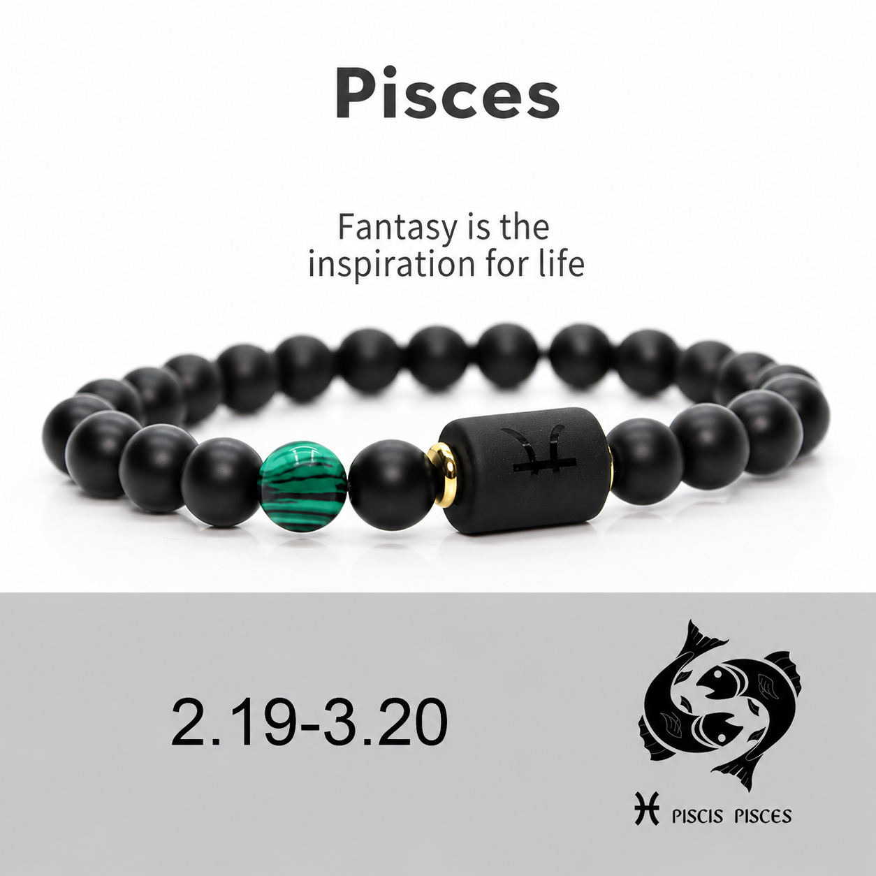 12 Zodiac Natural Black Glass Beaded Bracelet