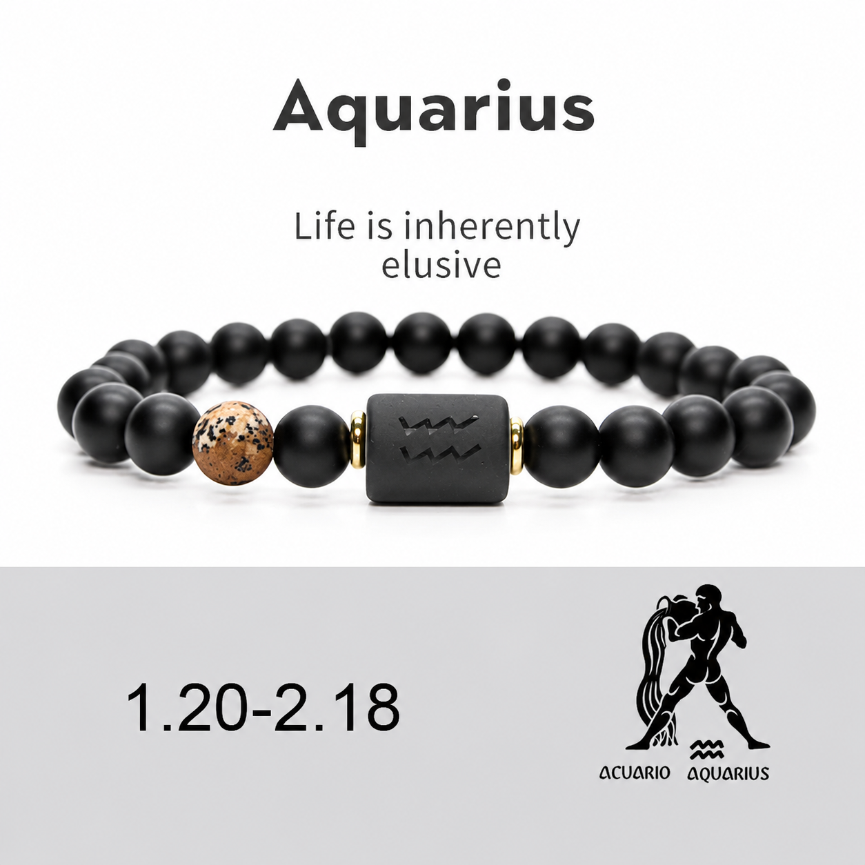 12 Zodiac Natural Black Glass Beaded Bracelet
