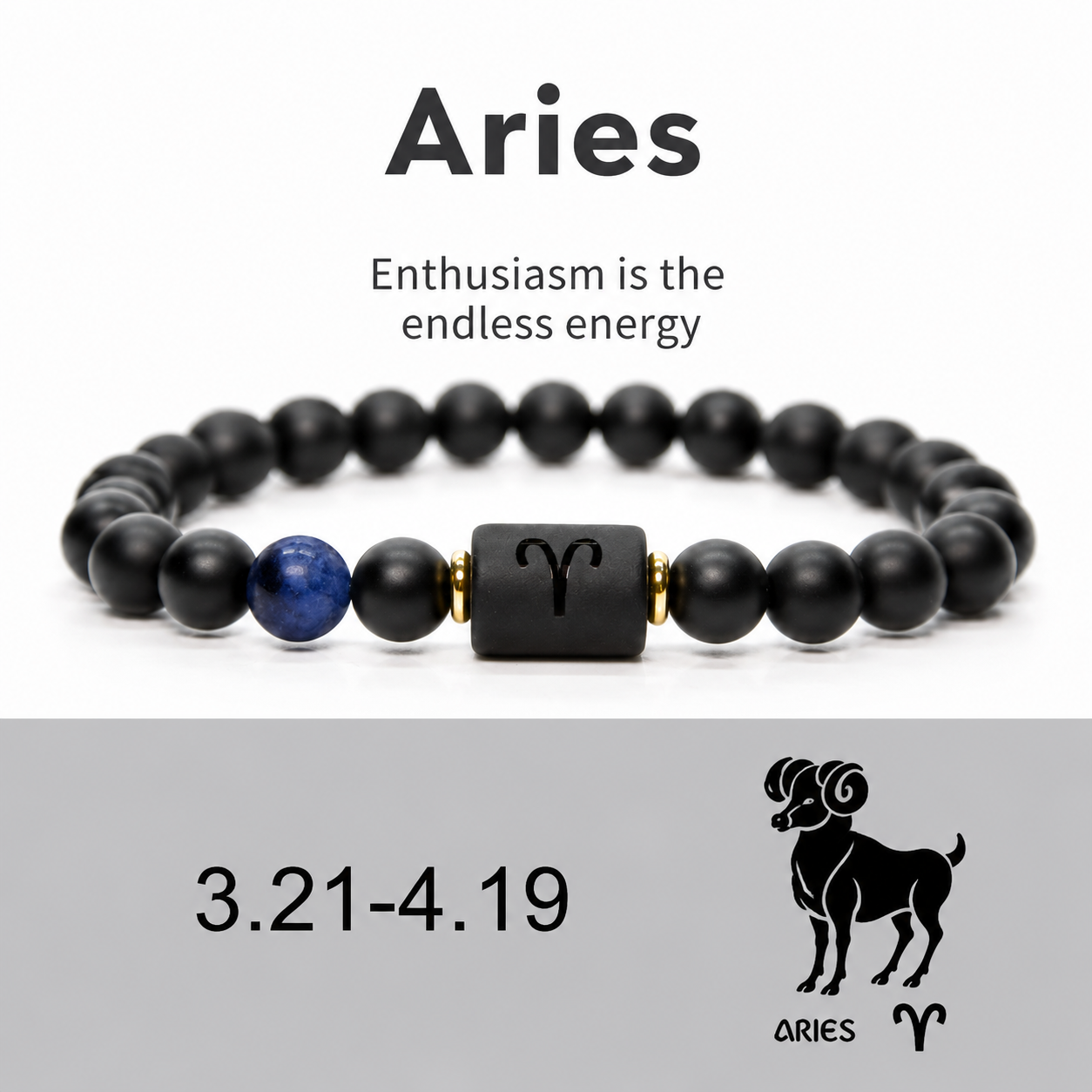 12 Zodiac Natural Black Glass Beaded Bracelet