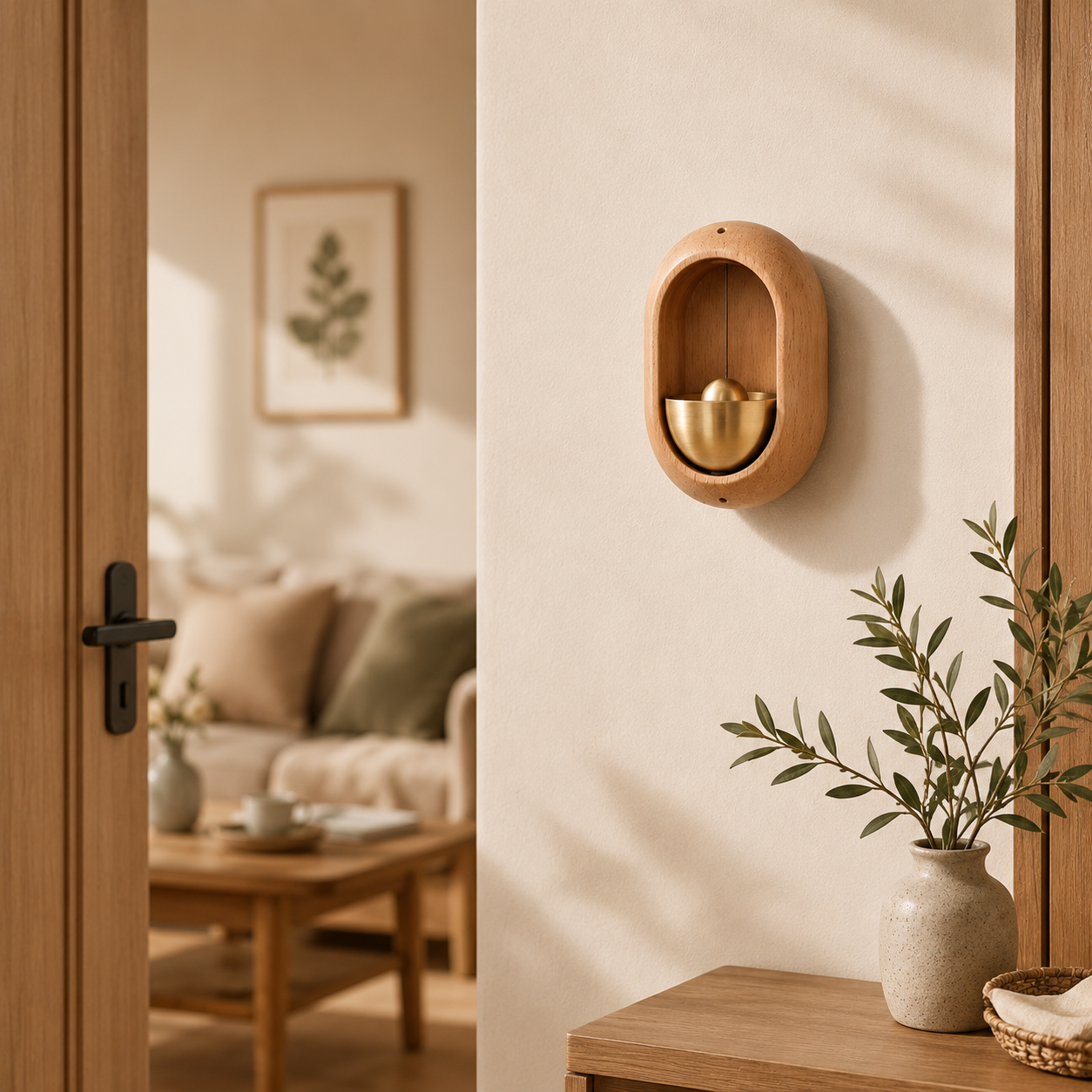 Japanese Wooden Wind Chime Doorbell Wireless Hanging Bell Calming Sound Entryway Decor for Home Door Decoration