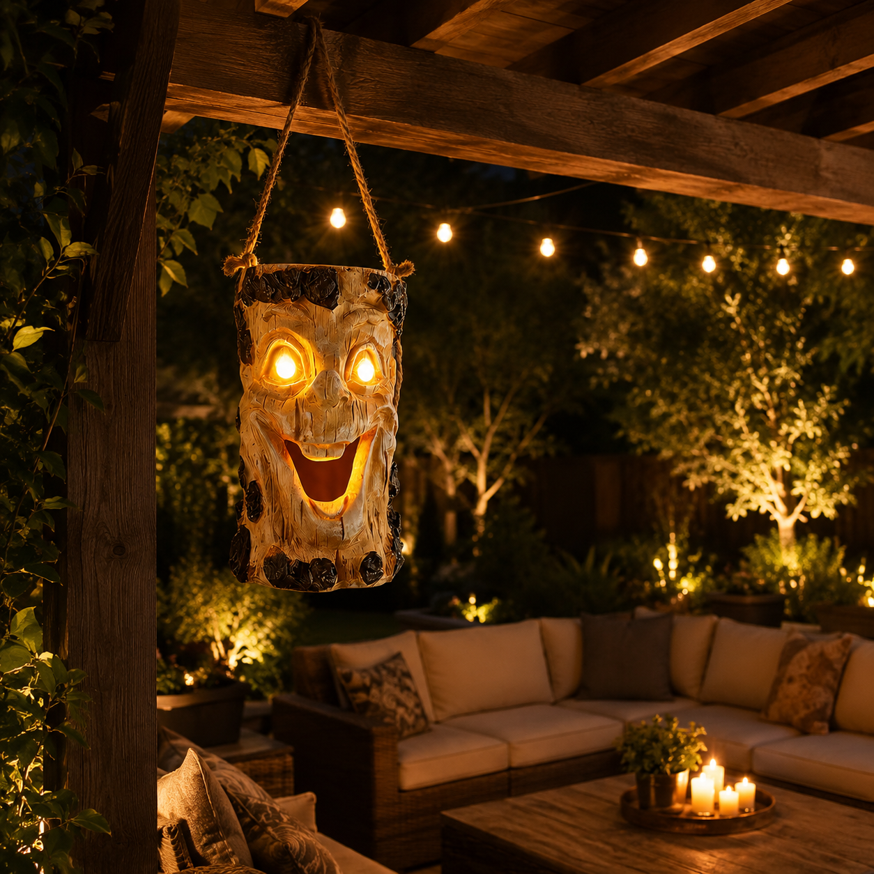 Solar Hanging Tree Face Lantern, Funny Glowing Outdoor Garden Decor