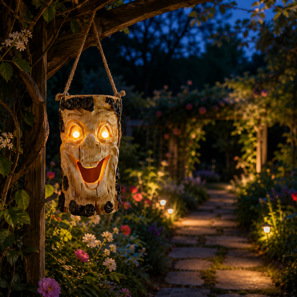 Solar Hanging Tree Face Lantern, Funny Glowing Outdoor Garden Decor