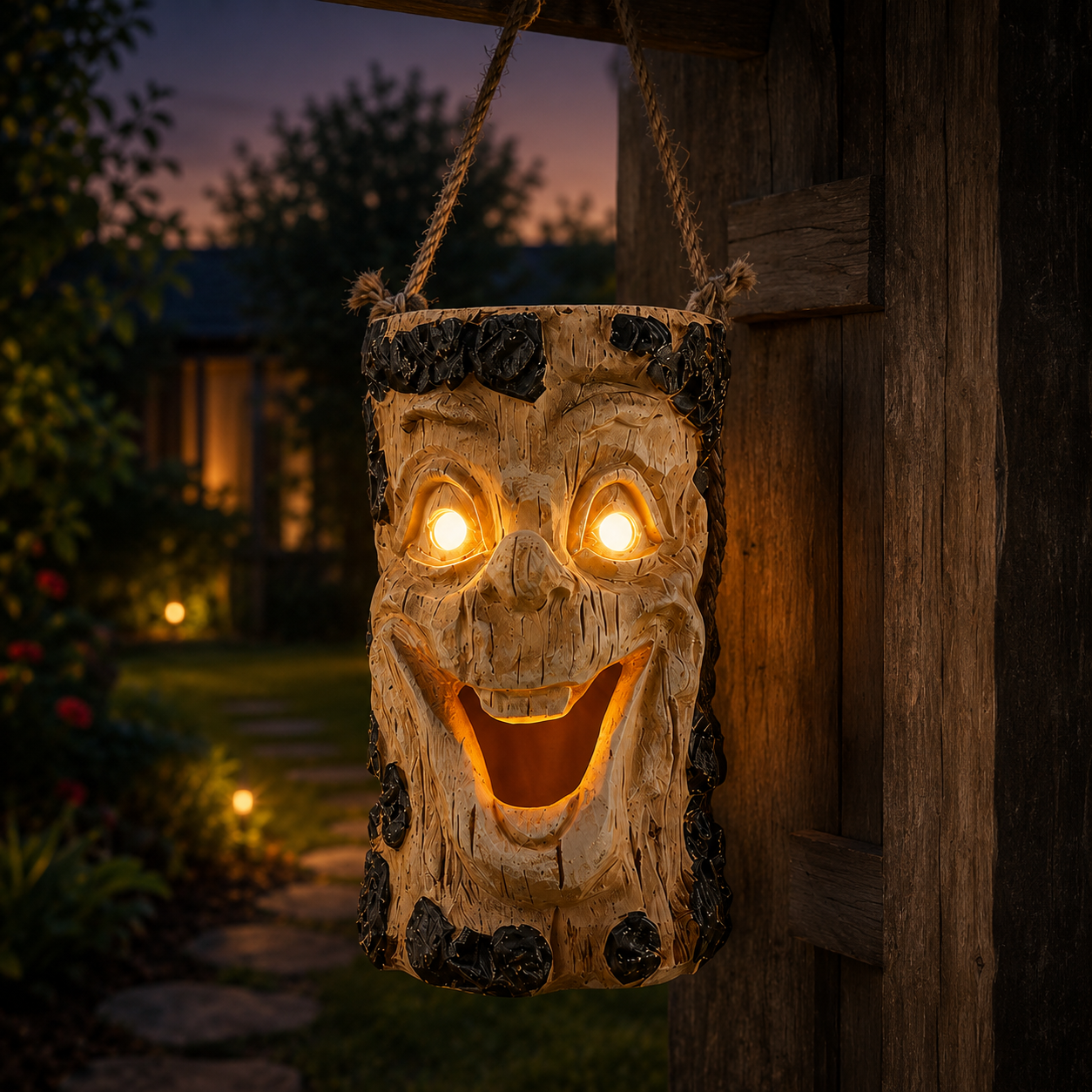 Solar Hanging Tree Face Lantern, Funny Glowing Outdoor Garden Decor