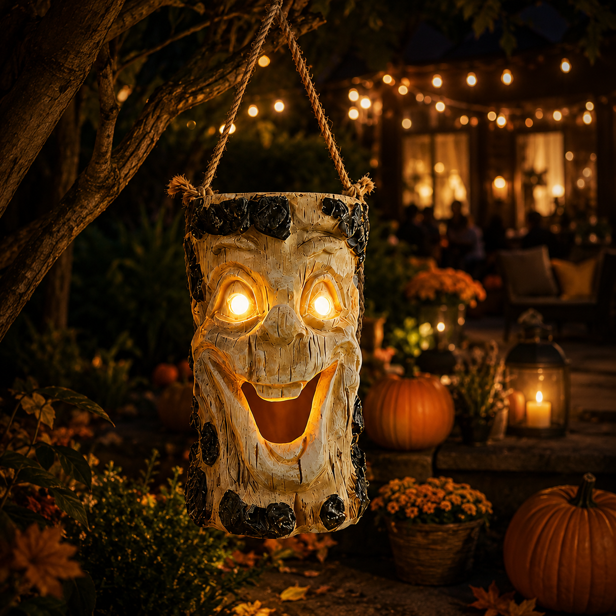 Solar Hanging Tree Face Lantern, Funny Glowing Outdoor Garden Decor