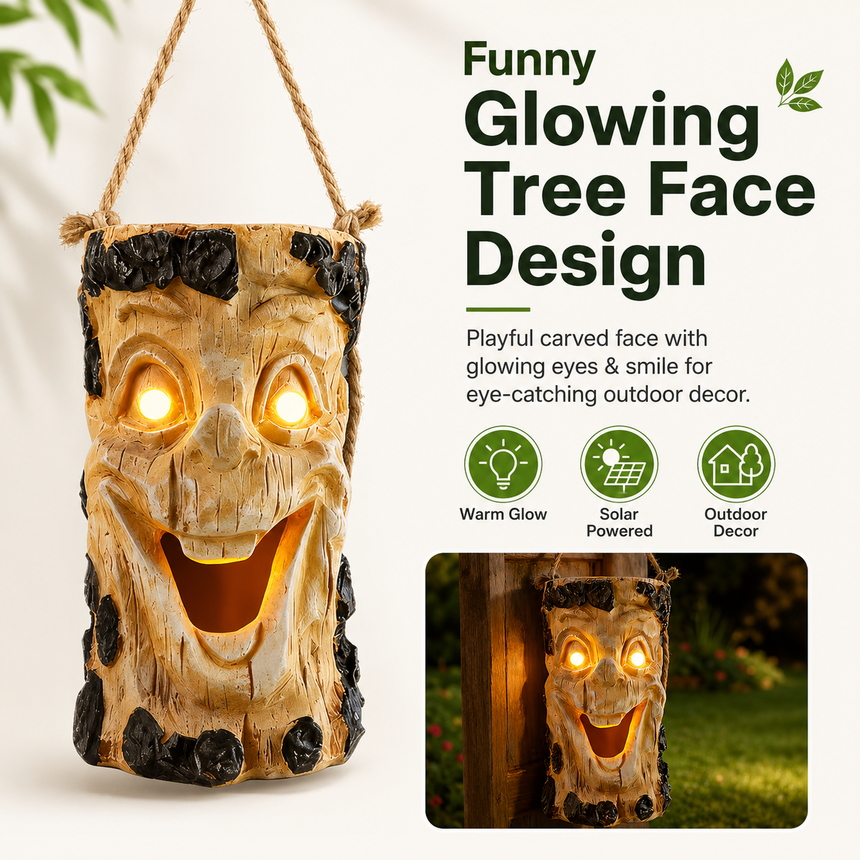 Solar Hanging Tree Face Lantern, Funny Glowing Outdoor Garden Decor