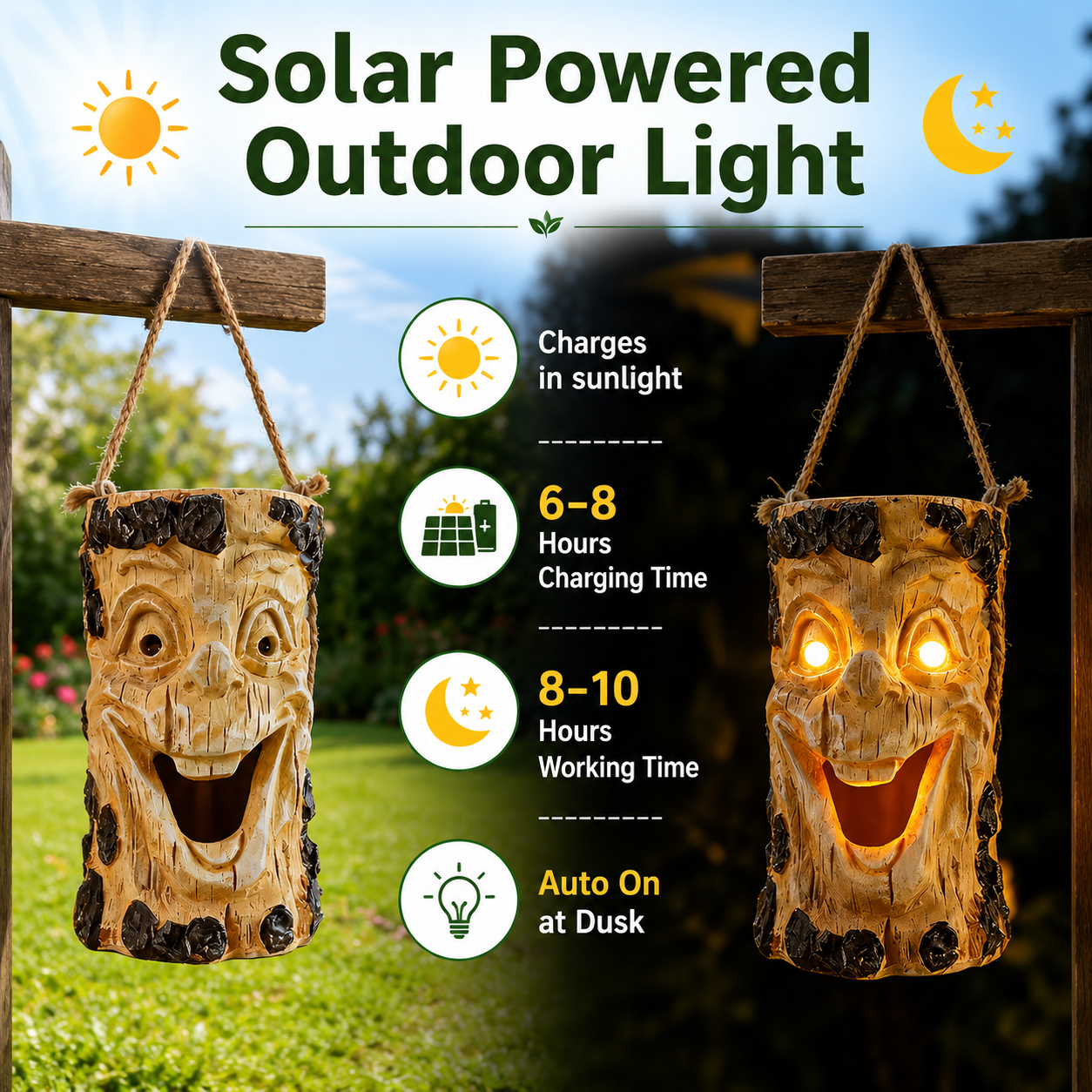 Solar Hanging Tree Face Lantern, Funny Glowing Outdoor Garden Decor