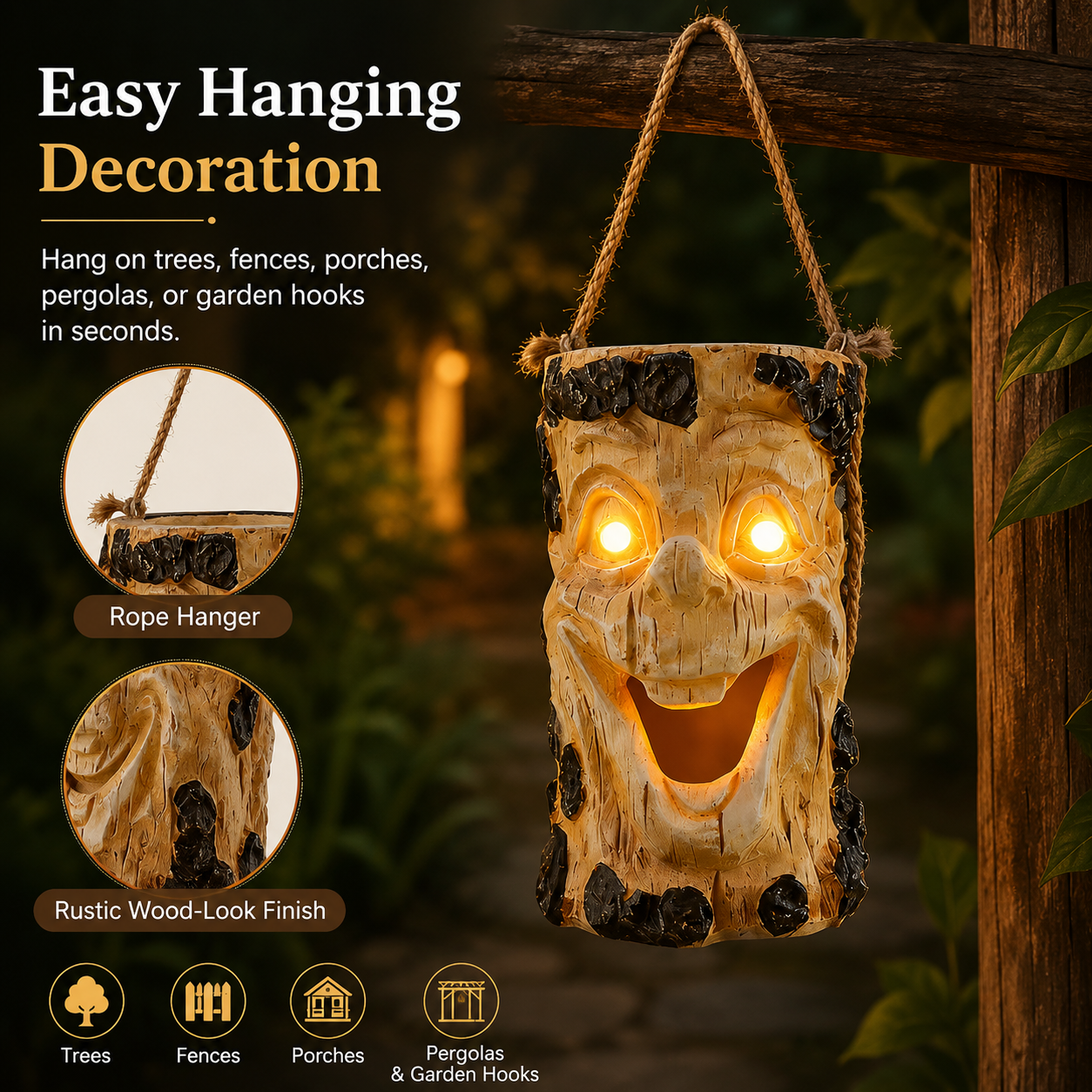 Solar Hanging Tree Face Lantern, Funny Glowing Outdoor Garden Decor