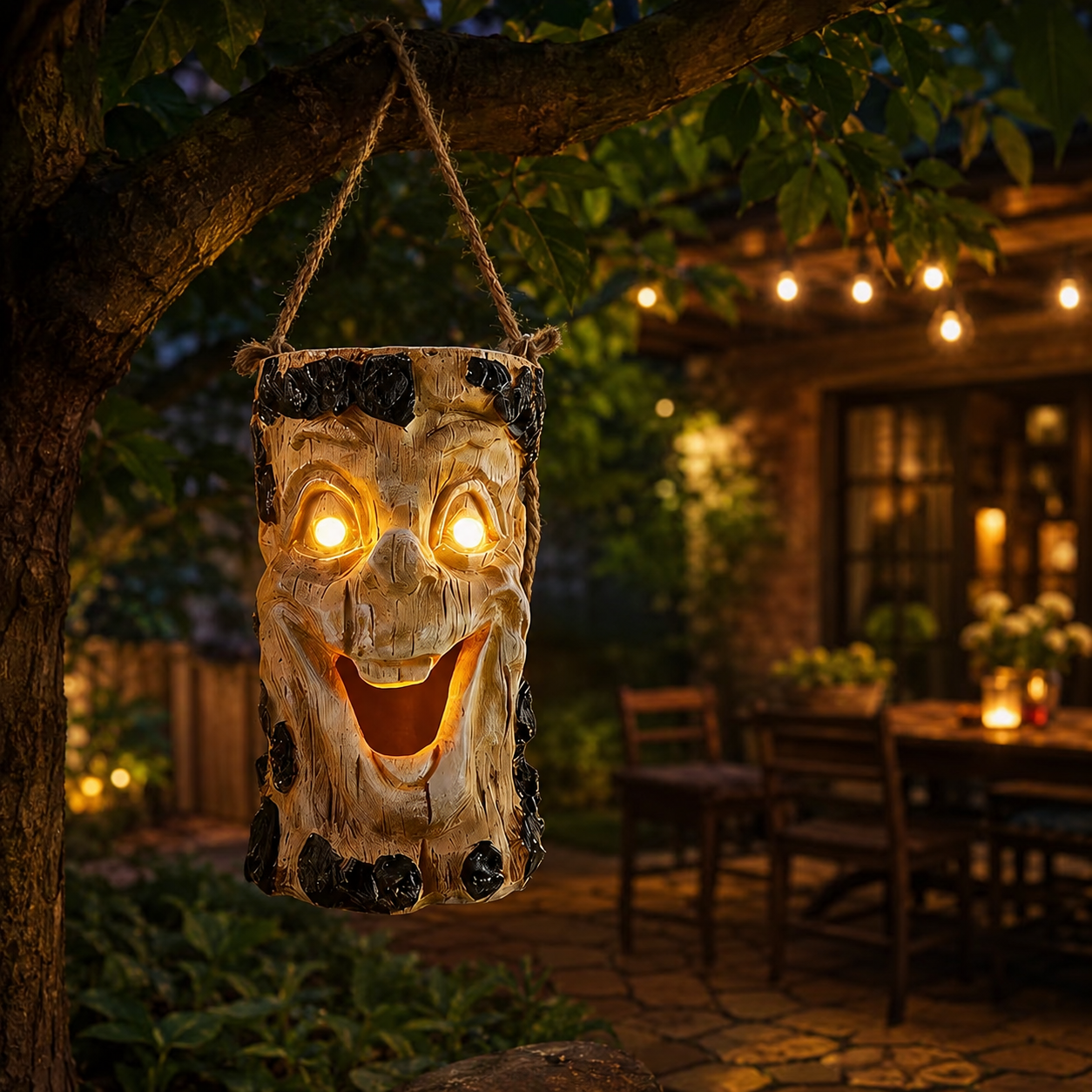 Solar Hanging Tree Face Lantern, Funny Glowing Outdoor Garden Decor