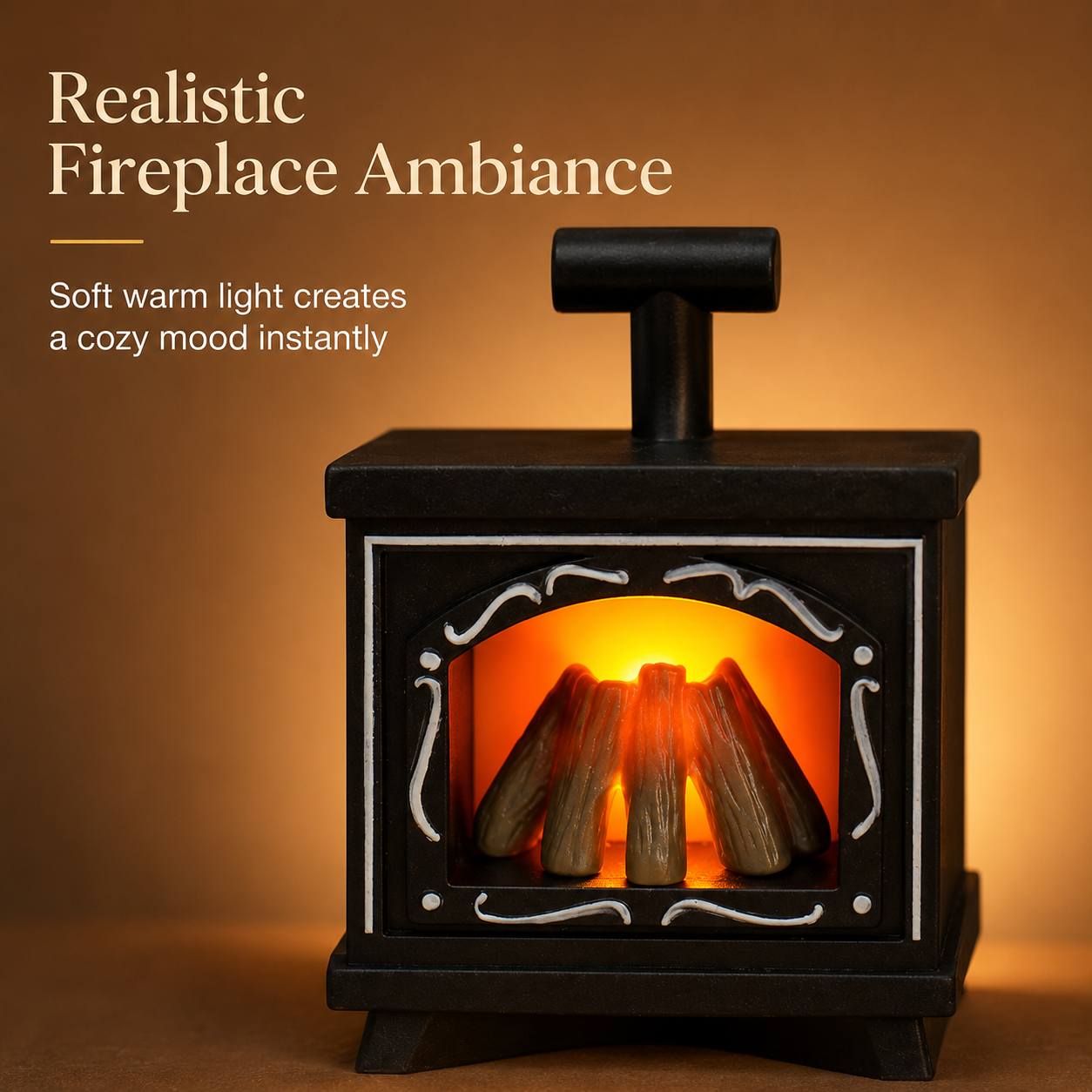 Mini Fireplace LED Night Light, Vintage Stove Decorative Table Lamp for Dollhouse, Bedroom & Holiday Decor