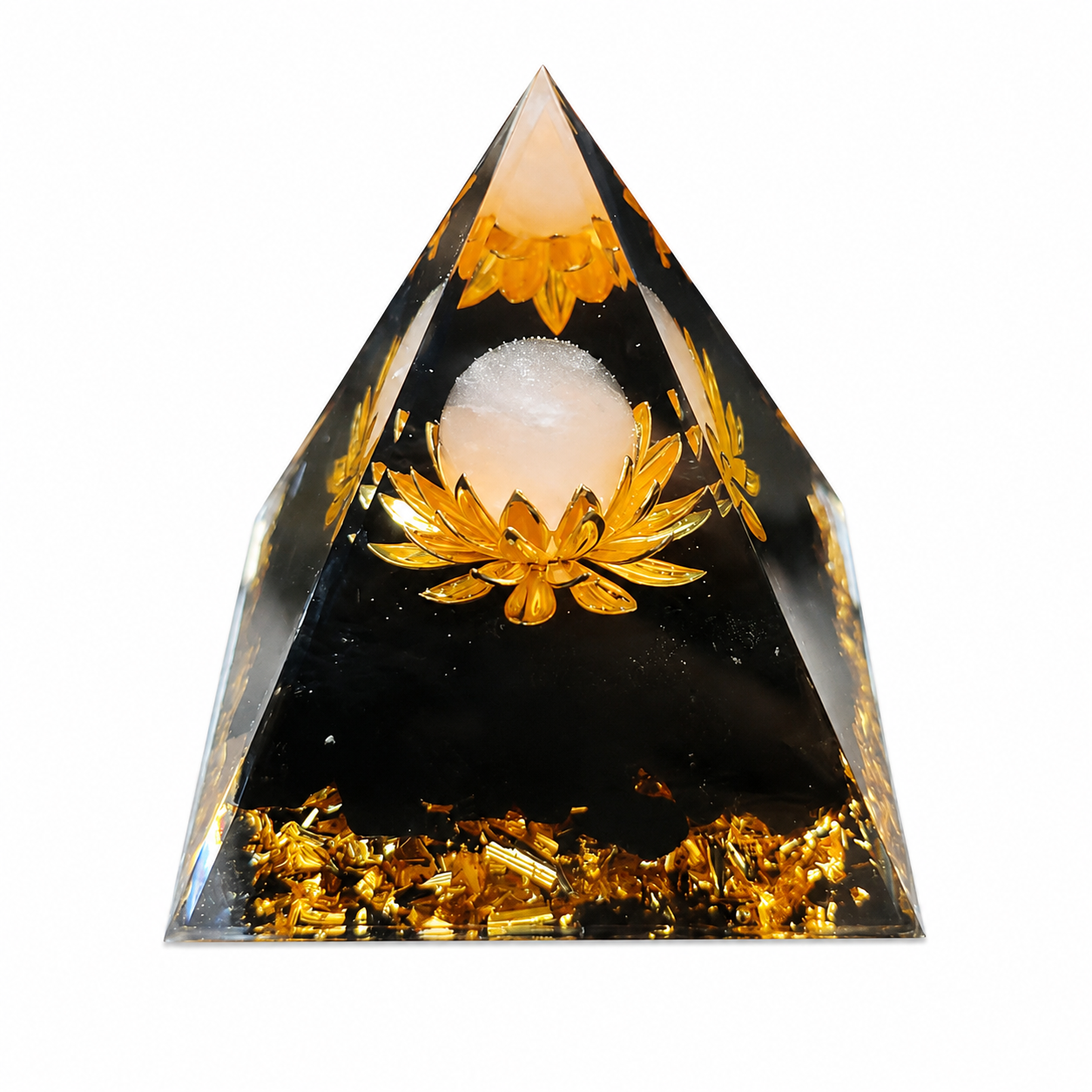 Purple Crystal Pyramid Decor, Resin Orgonite Style Pyramid with Gold Foil for Desk, Meditation Room & Home Decoration
