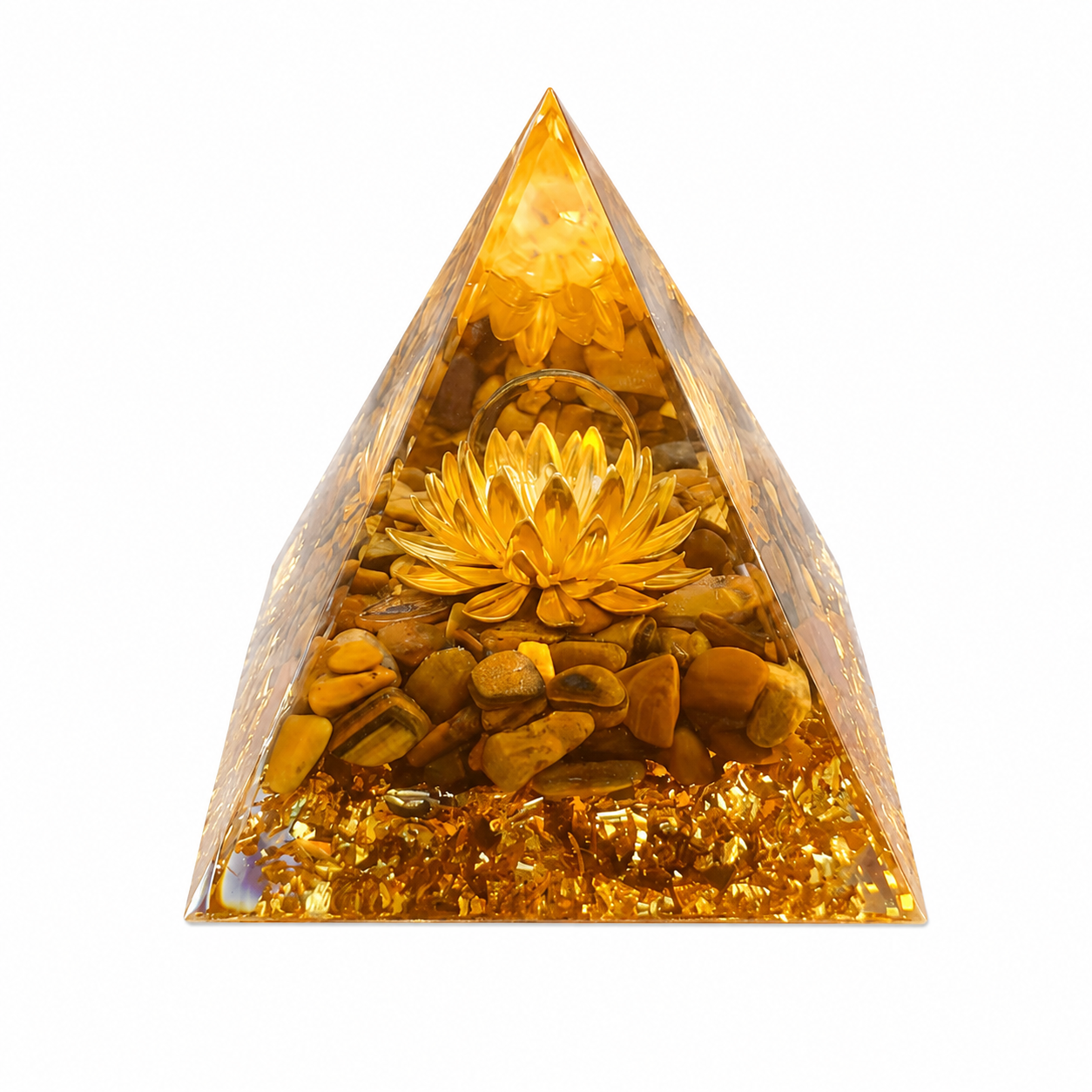 Purple Crystal Pyramid Decor, Resin Orgonite Style Pyramid with Gold Foil for Desk, Meditation Room & Home Decoration