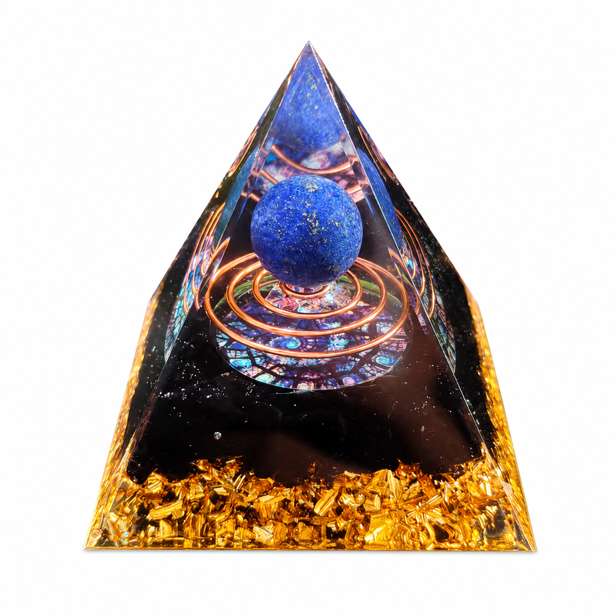 Purple Crystal Pyramid Decor, Resin Orgonite Style Pyramid with Gold Foil for Desk, Meditation Room & Home Decoration