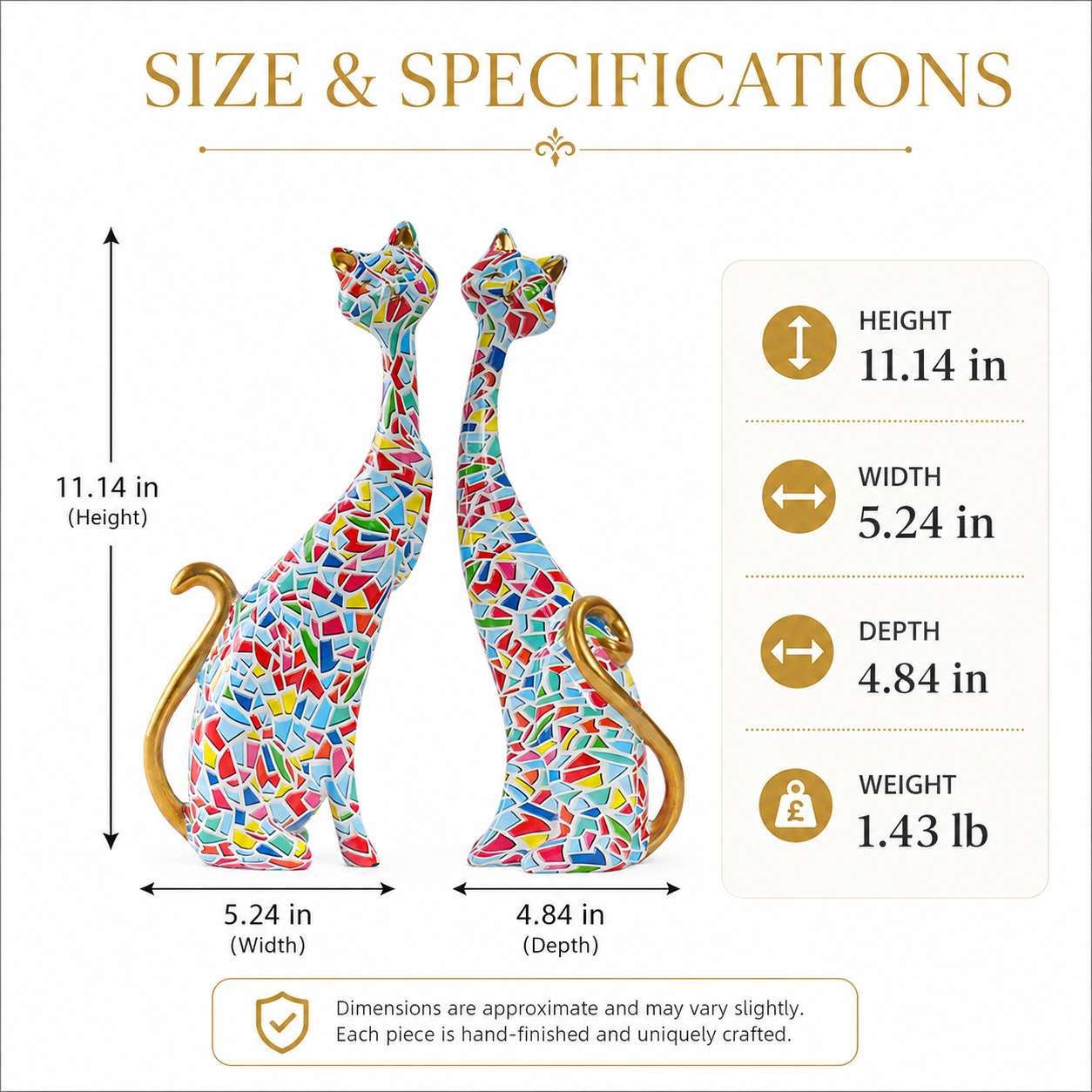 Colorful Mosaic Cat Figurines Set of 2