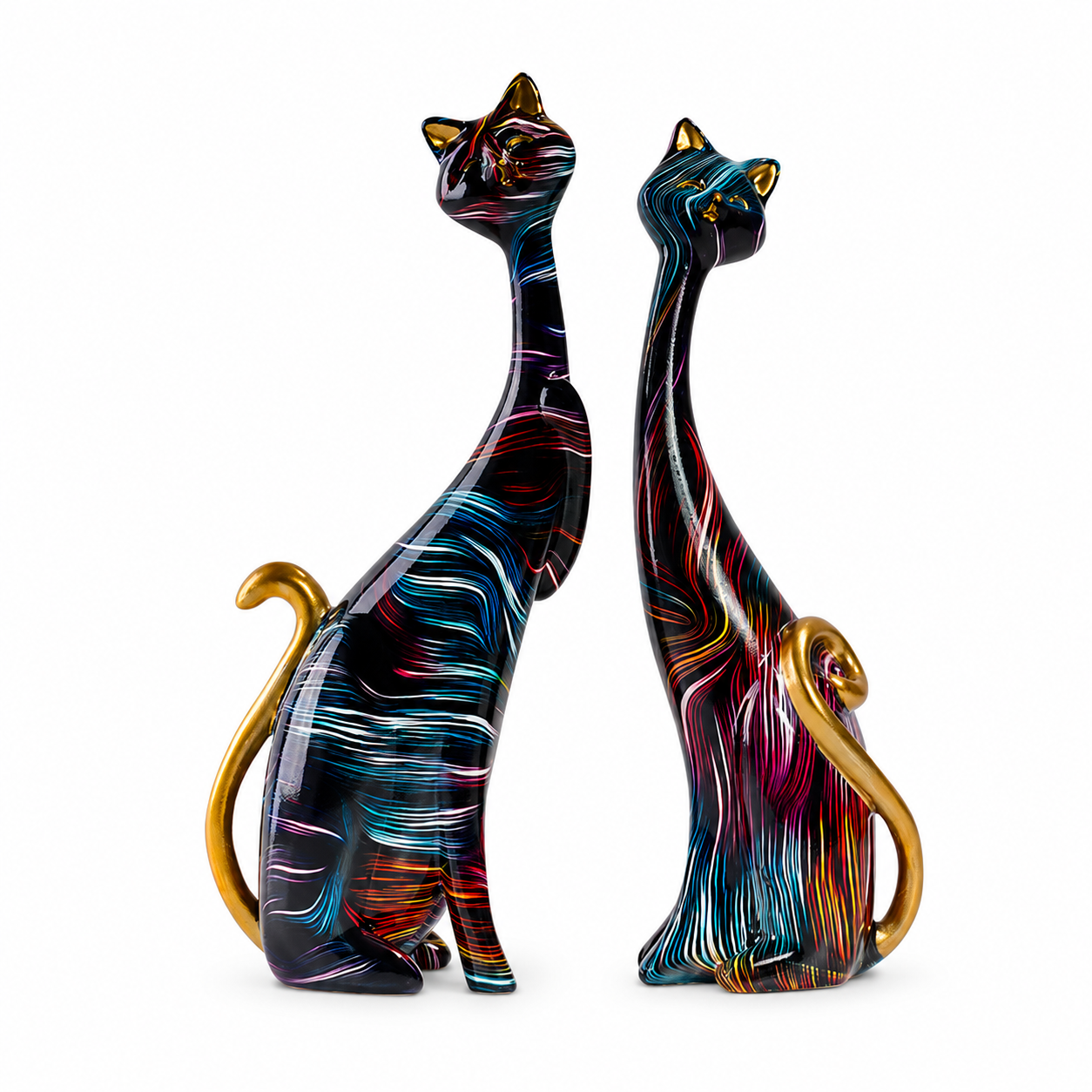 Colorful Mosaic Cat Figurines Set of 2