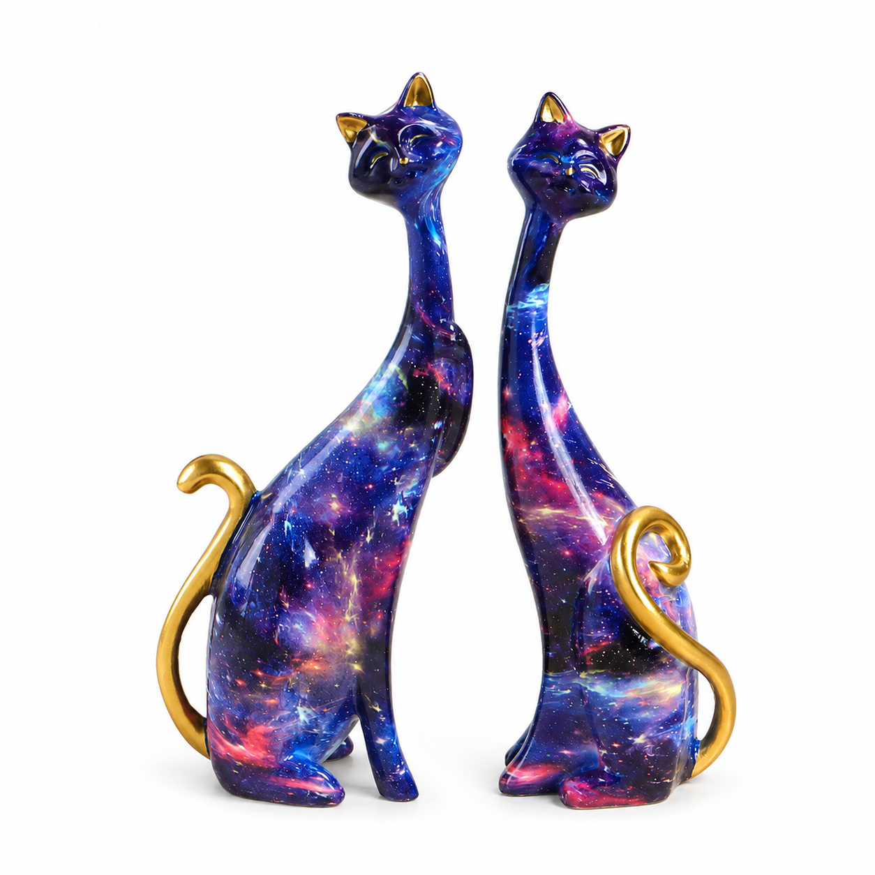 Colorful Mosaic Cat Figurines Set of 2