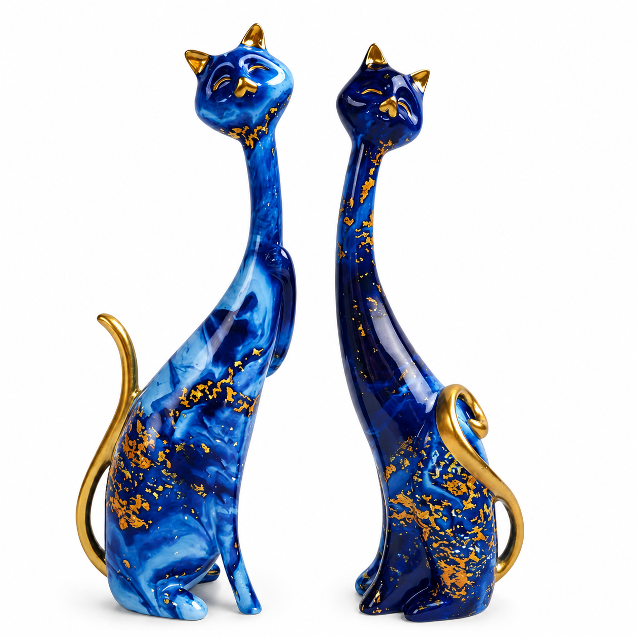 Colorful Mosaic Cat Figurines Set of 2