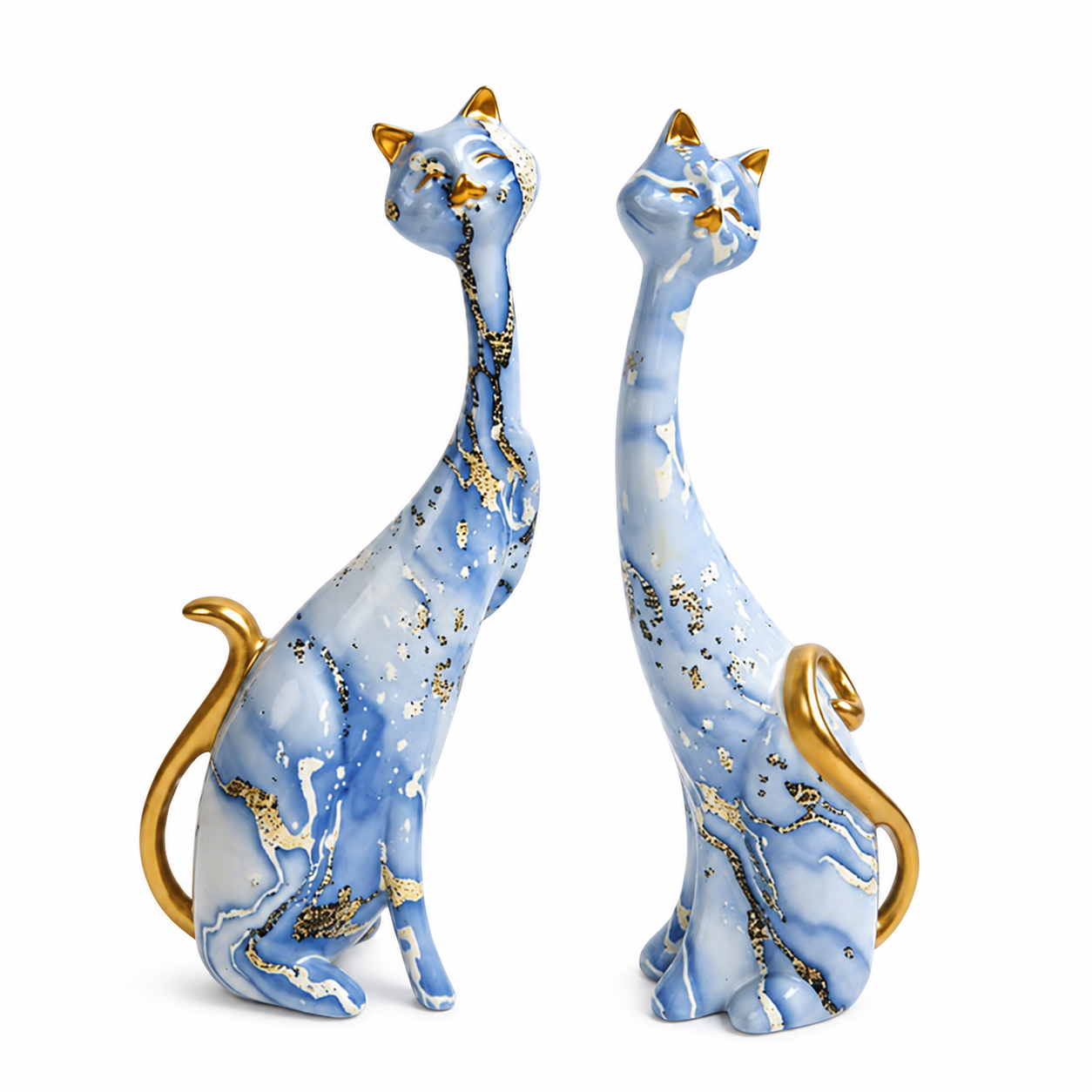 Colorful Mosaic Cat Figurines Set of 2