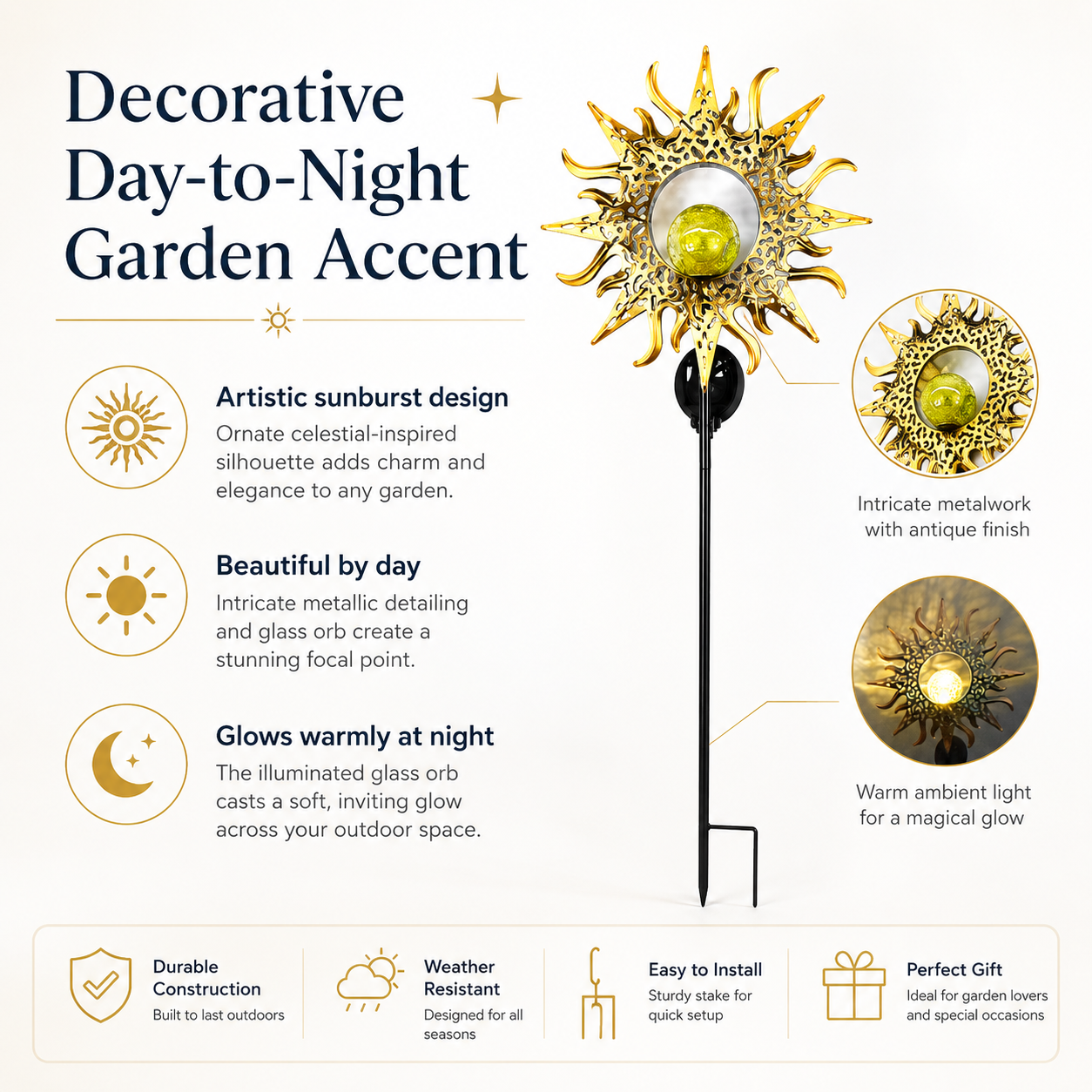 Outdoor Solar Sun & Moon Garden Stake Light