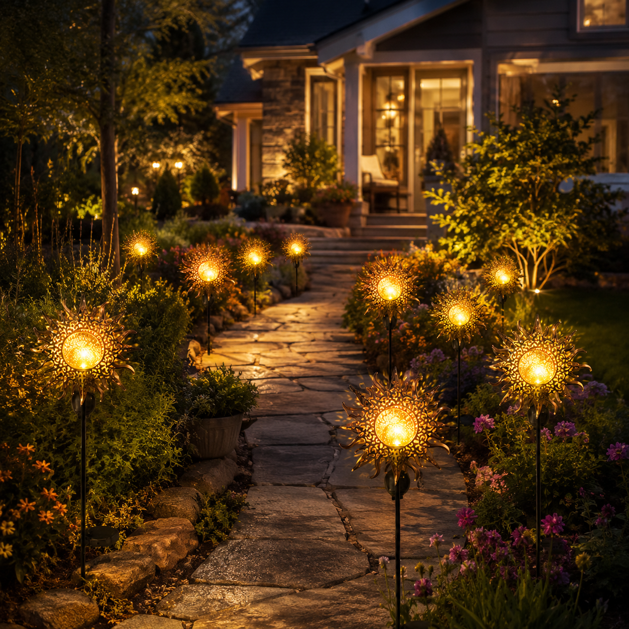 Outdoor Solar Sun & Moon Garden Stake Light