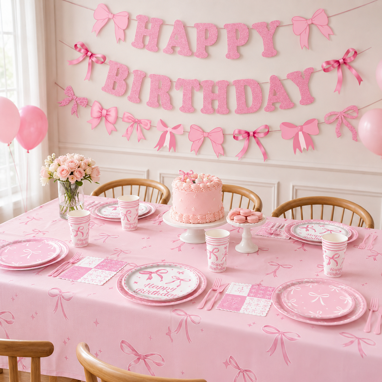 Pink Bow Birthday Party Tableware Set